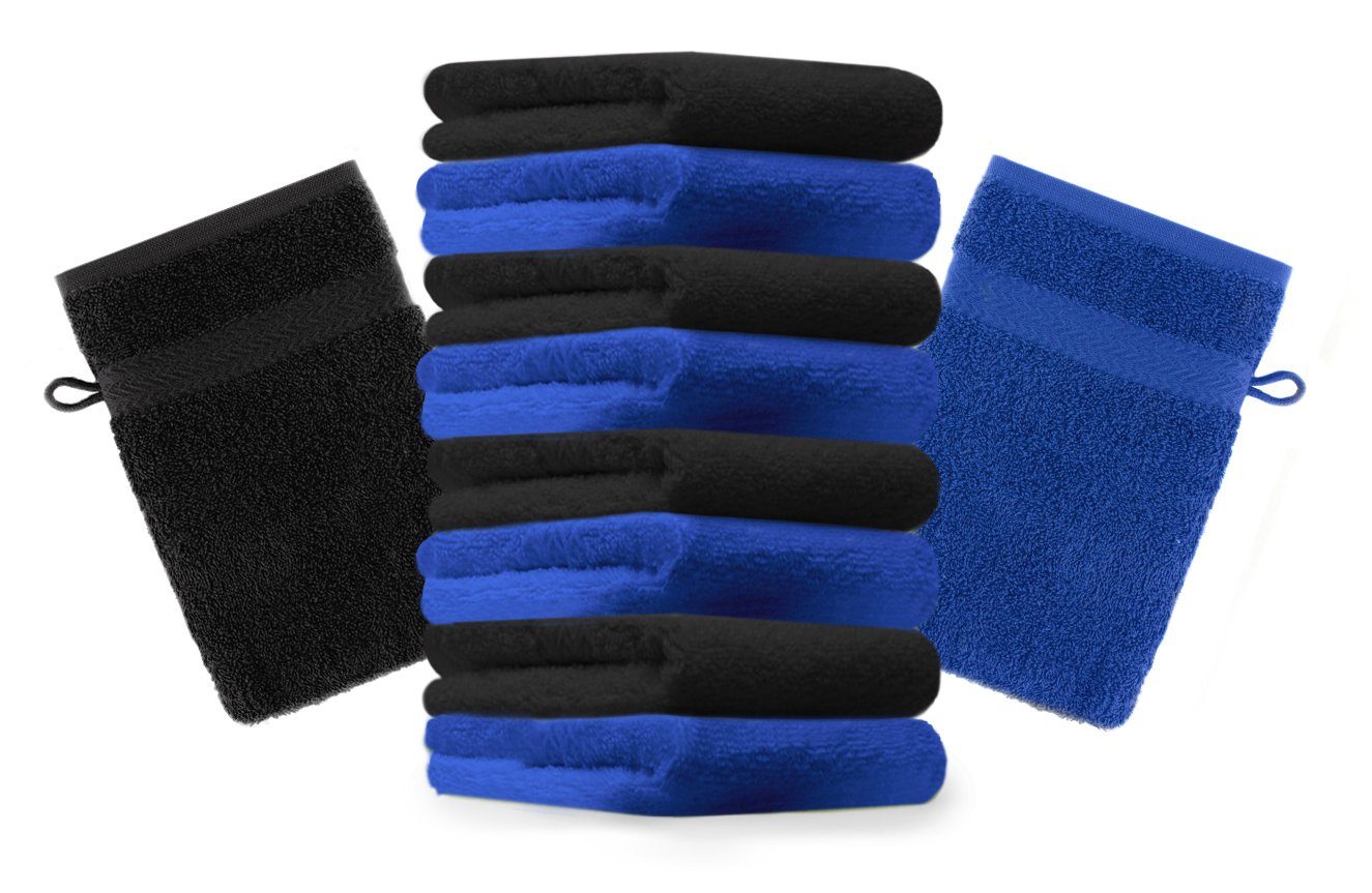 Betz Waschhandschuh 10 Stück Waschhandschuhe Premium 100% Baumwolle Waschlappen Set 16x21 cm Farbe Royalblau und schwarz