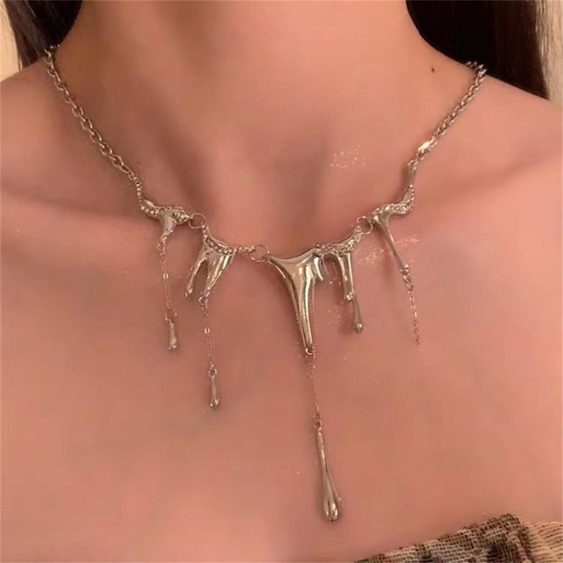 DAYUT Collier Damen-Wassertropfen-Halskette, verstellbare Länge, Damengeschenk (1-tlg)