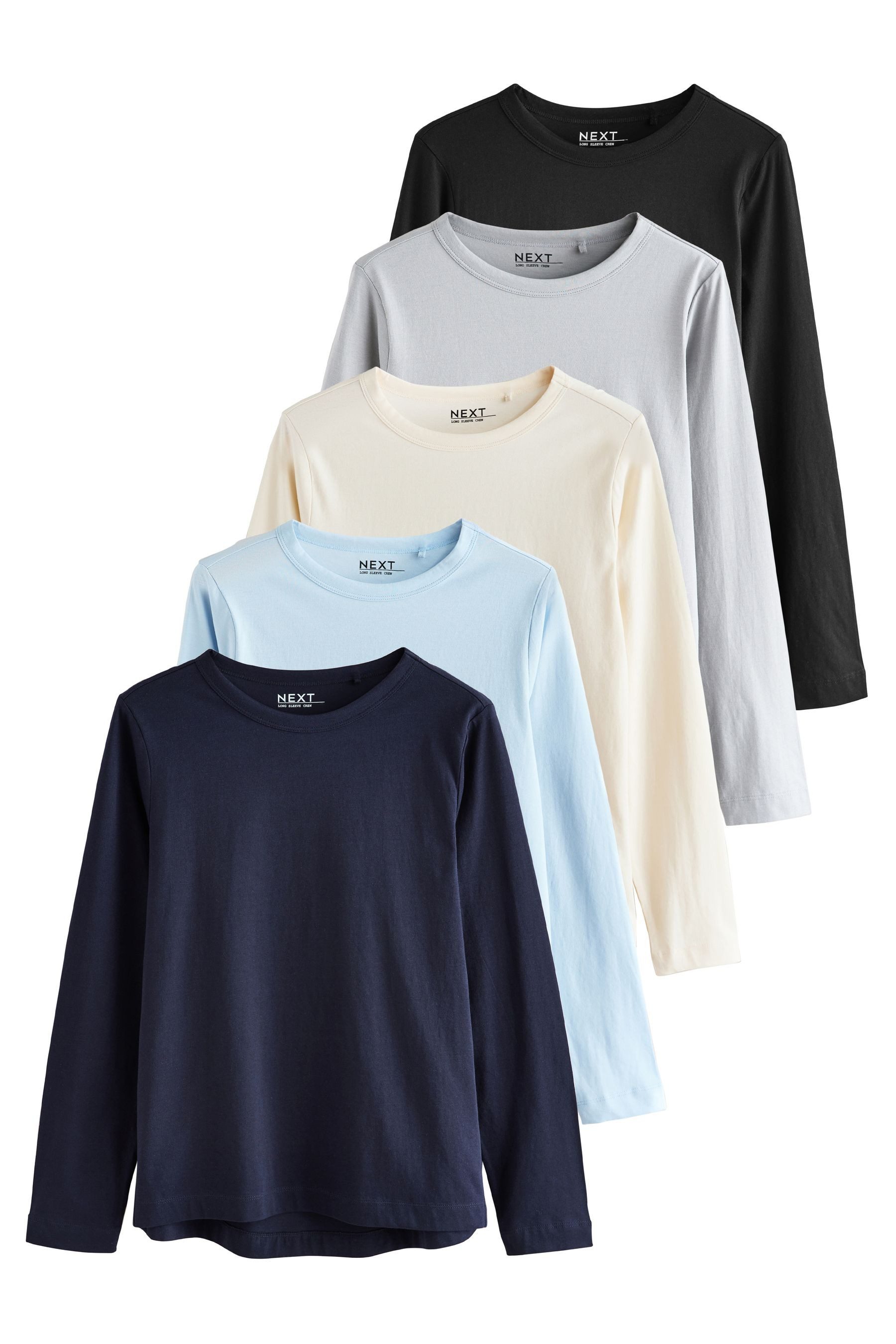 Next T-Shirt 5er-Pack Langarmshirts mit Rundhalsausschnitt günstig online kaufen
