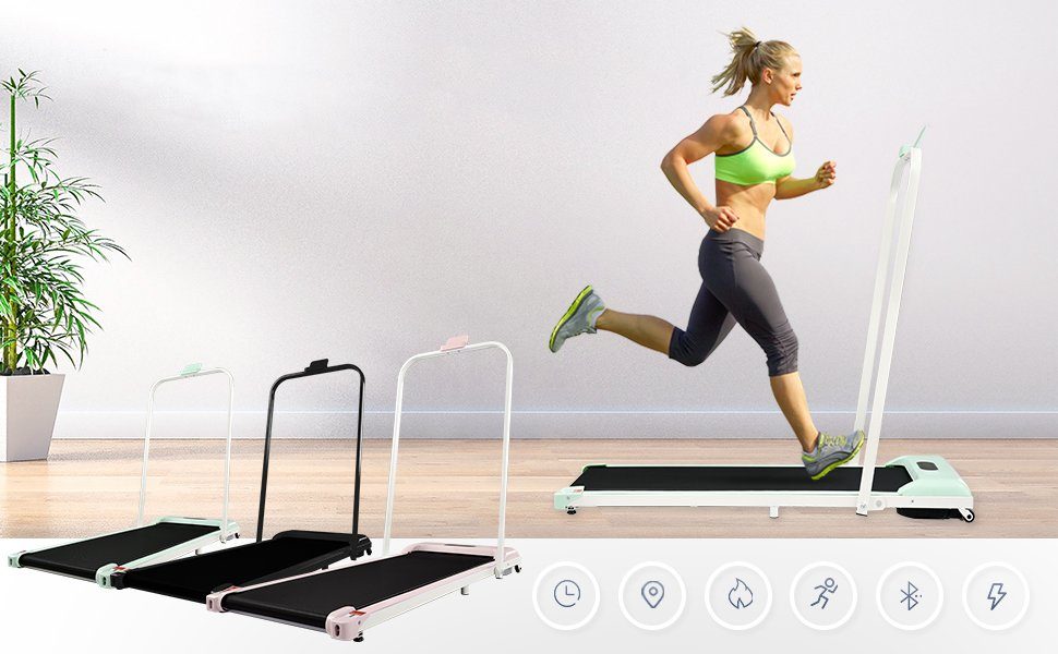 OKWISH Laufband 2 in 1 Laufband für zuhause (Klappbar 1-6 km/h mit Fernbedienung), Bluetooth, LED-Display