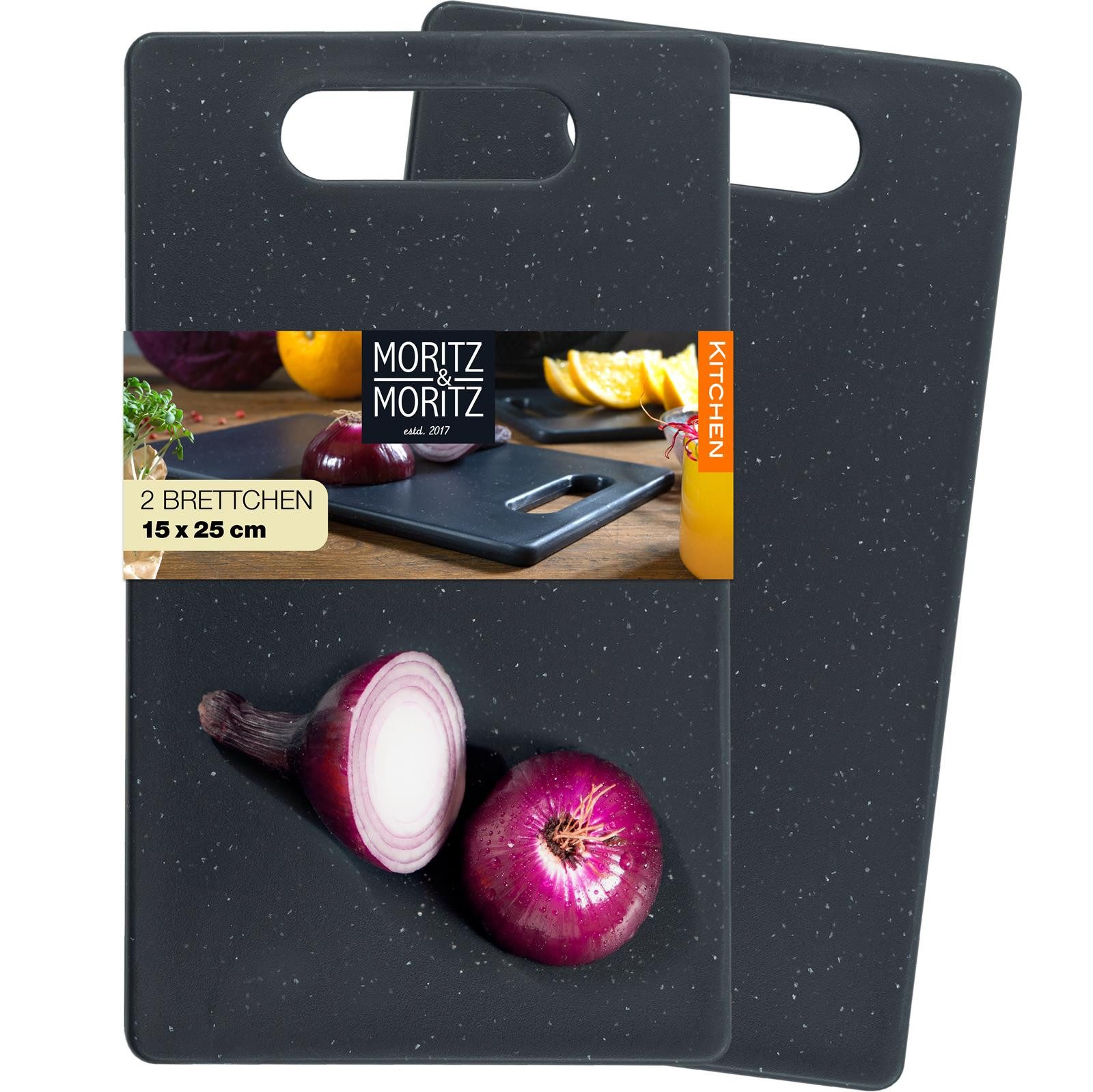 Moritz & Moritz Schneidebrett Moritz & Moritz 2x Kunststoffbrett Granitoptik Schwarz klein, Kunststoff, (Granitoptik), 25 x 15 cm - Frühstücksbrettchen - hygienisch und spülmaschinenfest