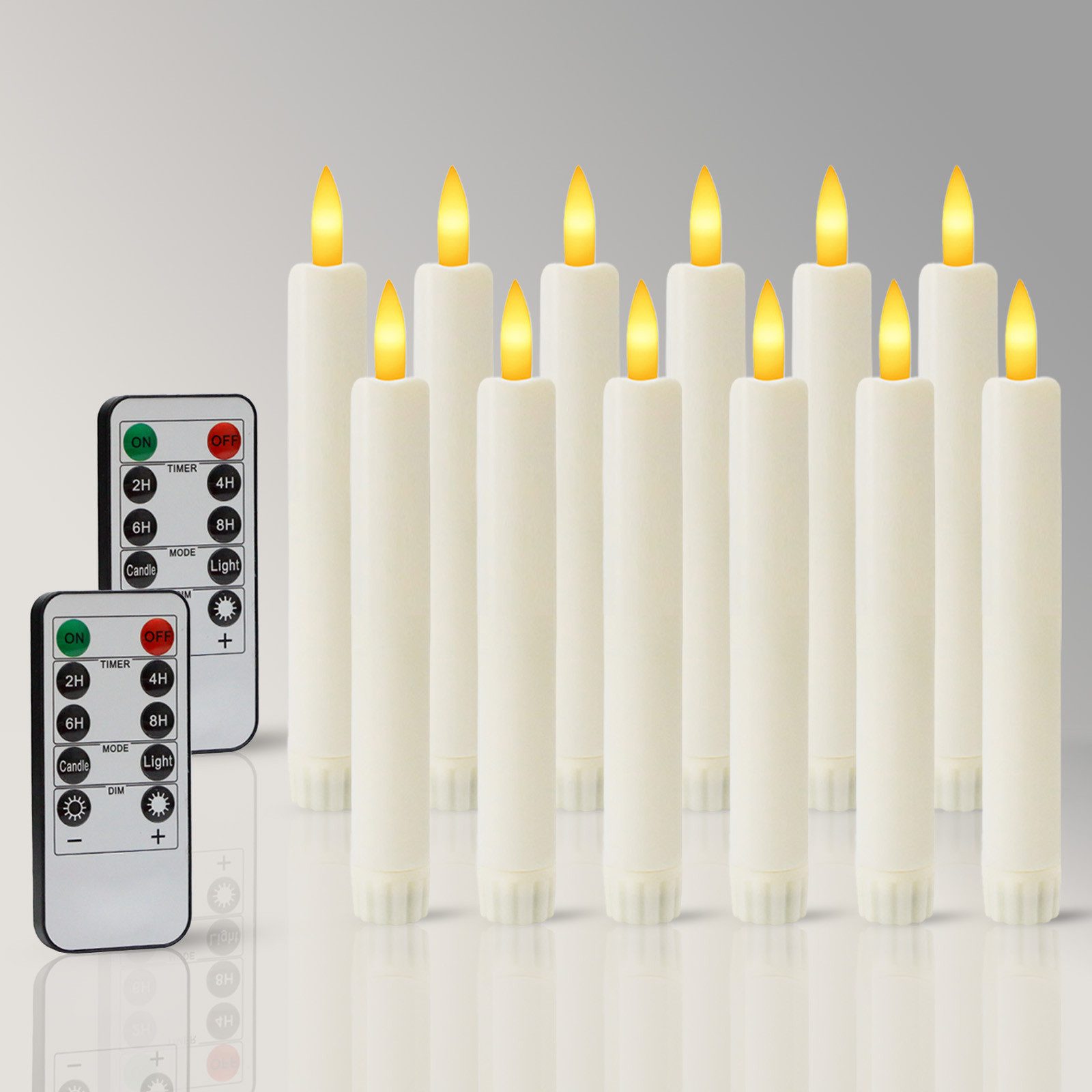 kisidus LED-Kerze LED Stabkerzen mit Fernbedienung (Flammenlose Tafelkerzen mit Timerfunktion, 12-tlg., 3D Docht), Tropffreie Tafelkerzen für Zimmer Deko, Hochzeit und Party Warmweiß