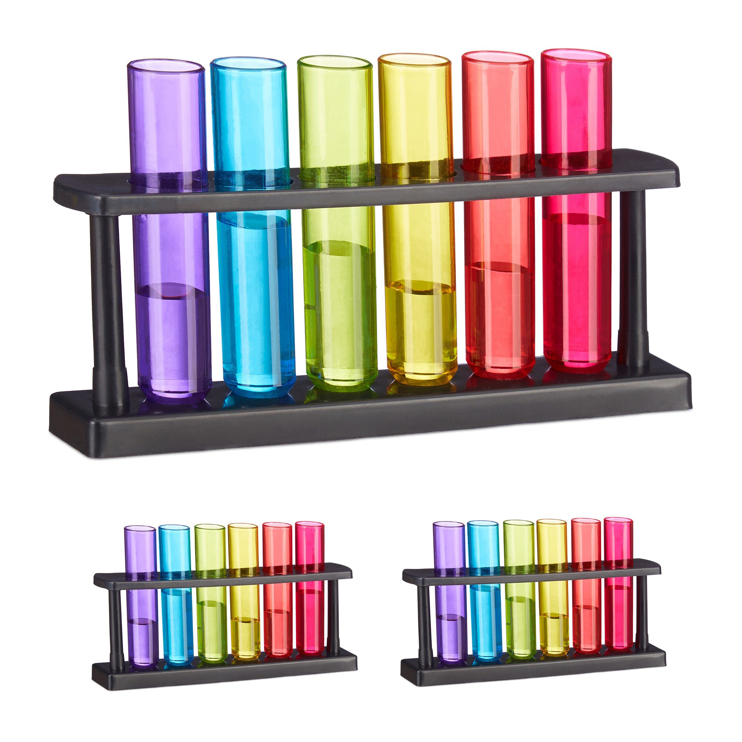 relaxdays Schnapsglas Reagenzgläser Schnapsgläser 18er Set, 21-tlg., Kunststoff