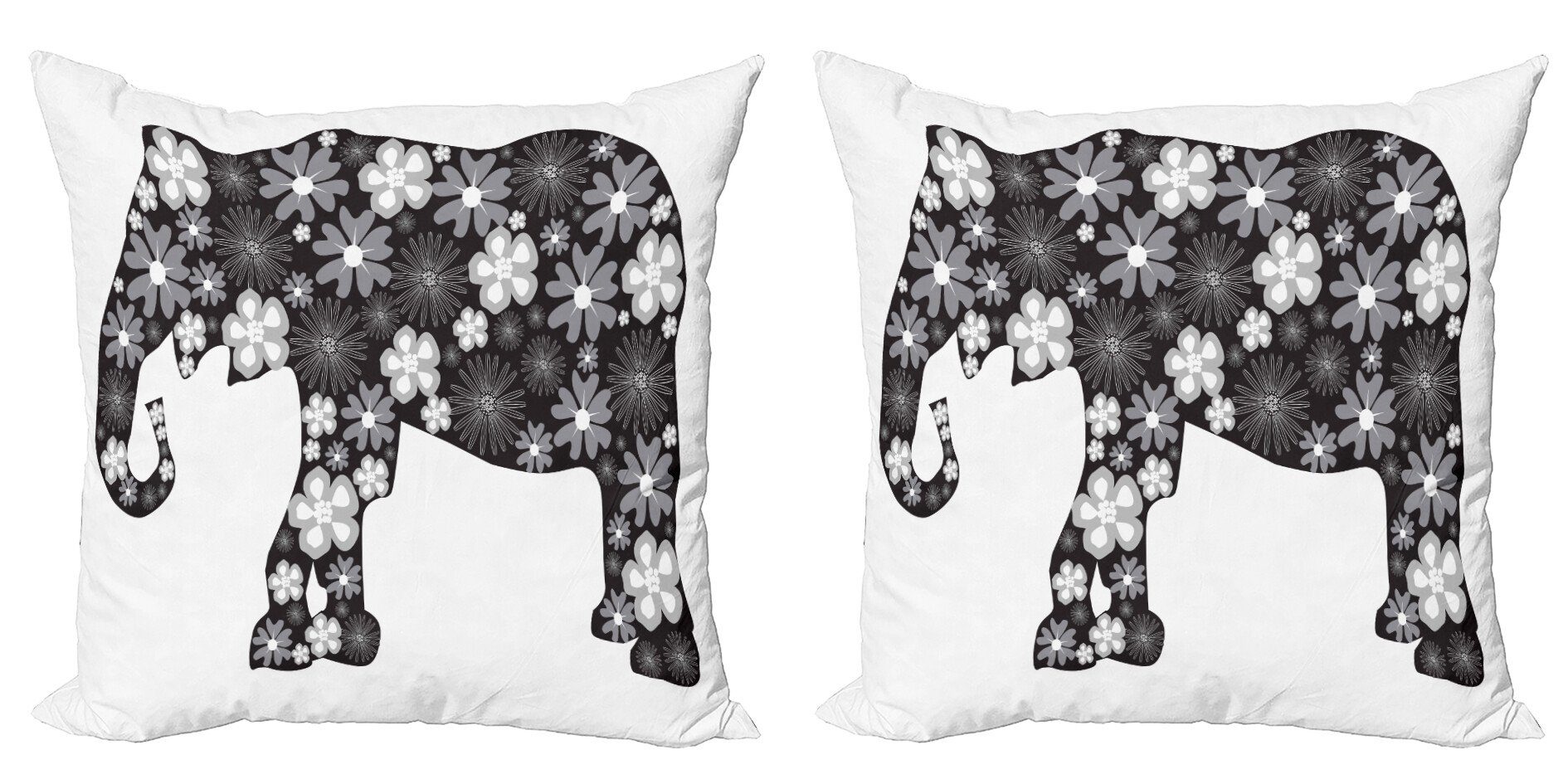 Tier Floral Accent Stück), (2 Kissenbezüge Modern Abakuhaus Elephant Digitaldruck, Pattern Doppelseitiger