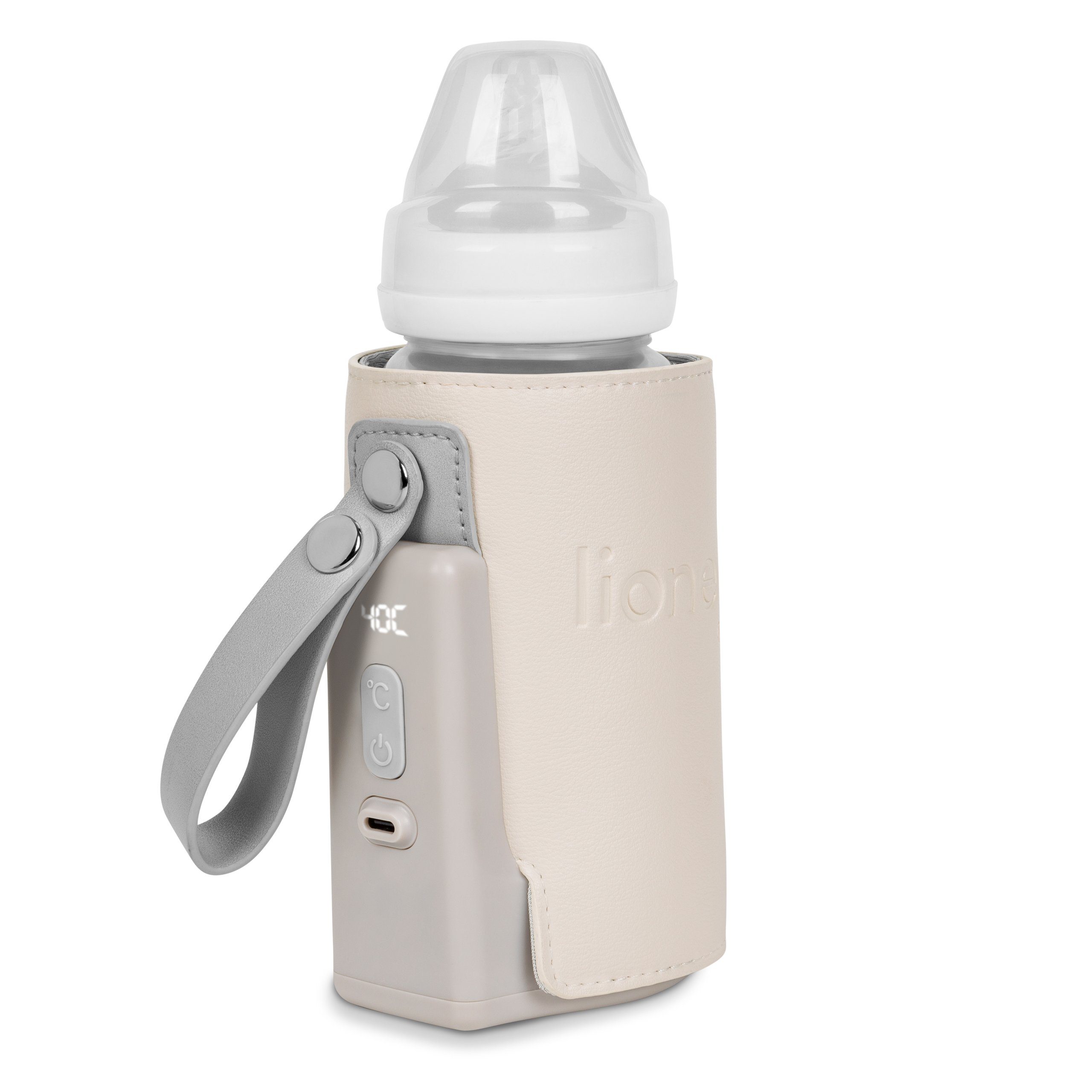 lionelo Babyflaschenwärmer THERMUP GO PLUS, 3000 - Temperaturen, 5 Erhitzen Beigefarbener USB Sand mAh, Schnelles