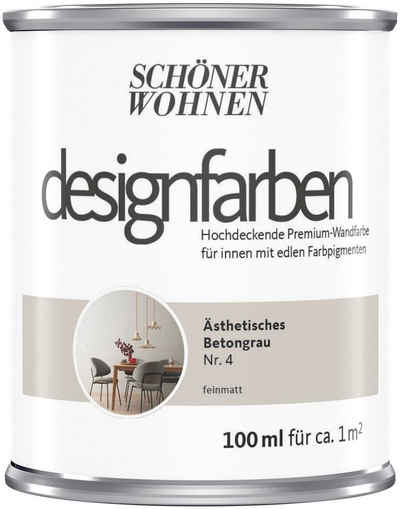 SCHÖNER WOHNEN-Kollektion Wand- und Deckenfarbe »Designfarben«, 100 ml, Ästhetisches Betongrau Nr. 4, hochdeckende Premium-Wandfarbe