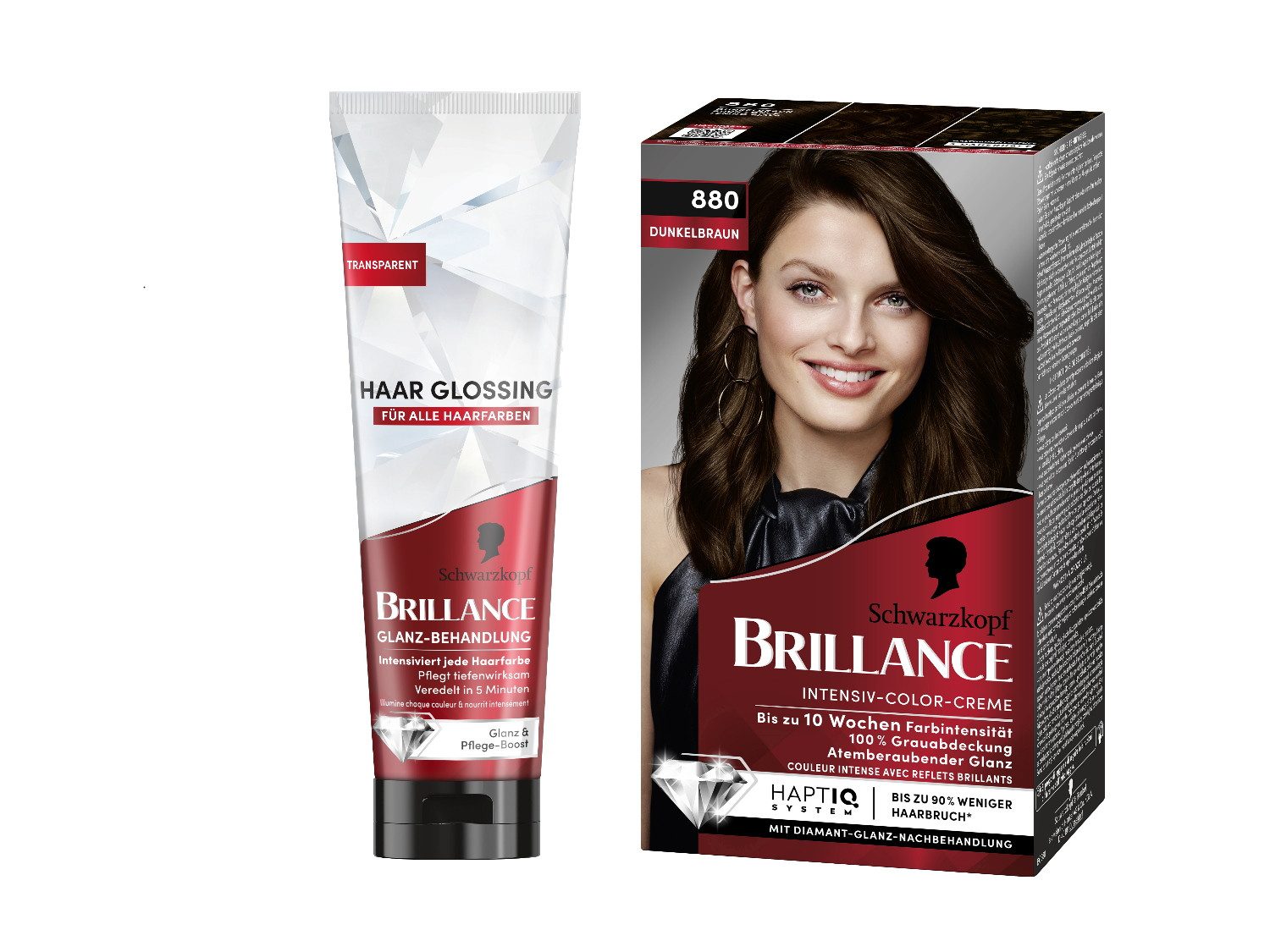 Schwarzkopf Haarfarbe BRILLANCE Haar Glossing Neutral & Intesiv-Color-Creme 880 Dunkelbraun, Hair-Care Doppelpack (150ml+170ml), 2-tlg., pflegt & intensiviert - hält bis zu 6 Haarwäschen
