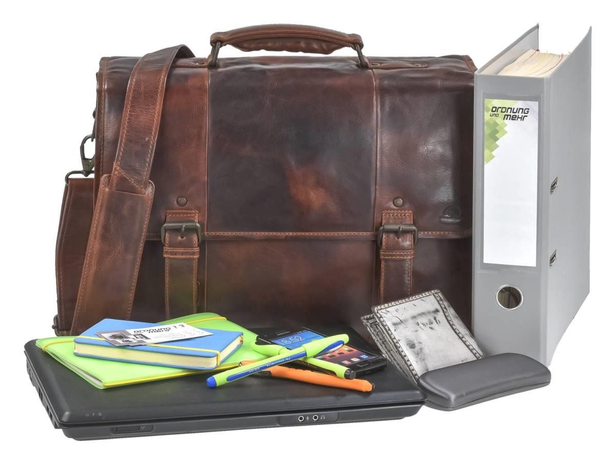 Greenburry Aktentasche "Rugged" Lehrertasche Herren Schultasche Leder 41x30cm teak braun, used Look, Businesstasche, für Herren, für Damen