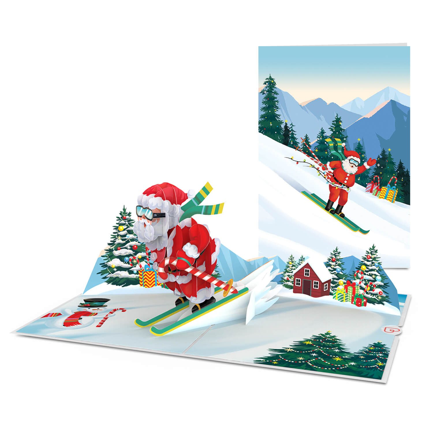 papercrush Weihnachtskarte Weihnachtsmann auf Skiern, Pop-Up Karte Weihnachten, Handgemacht, Lasergeschnitten, Pop-Up