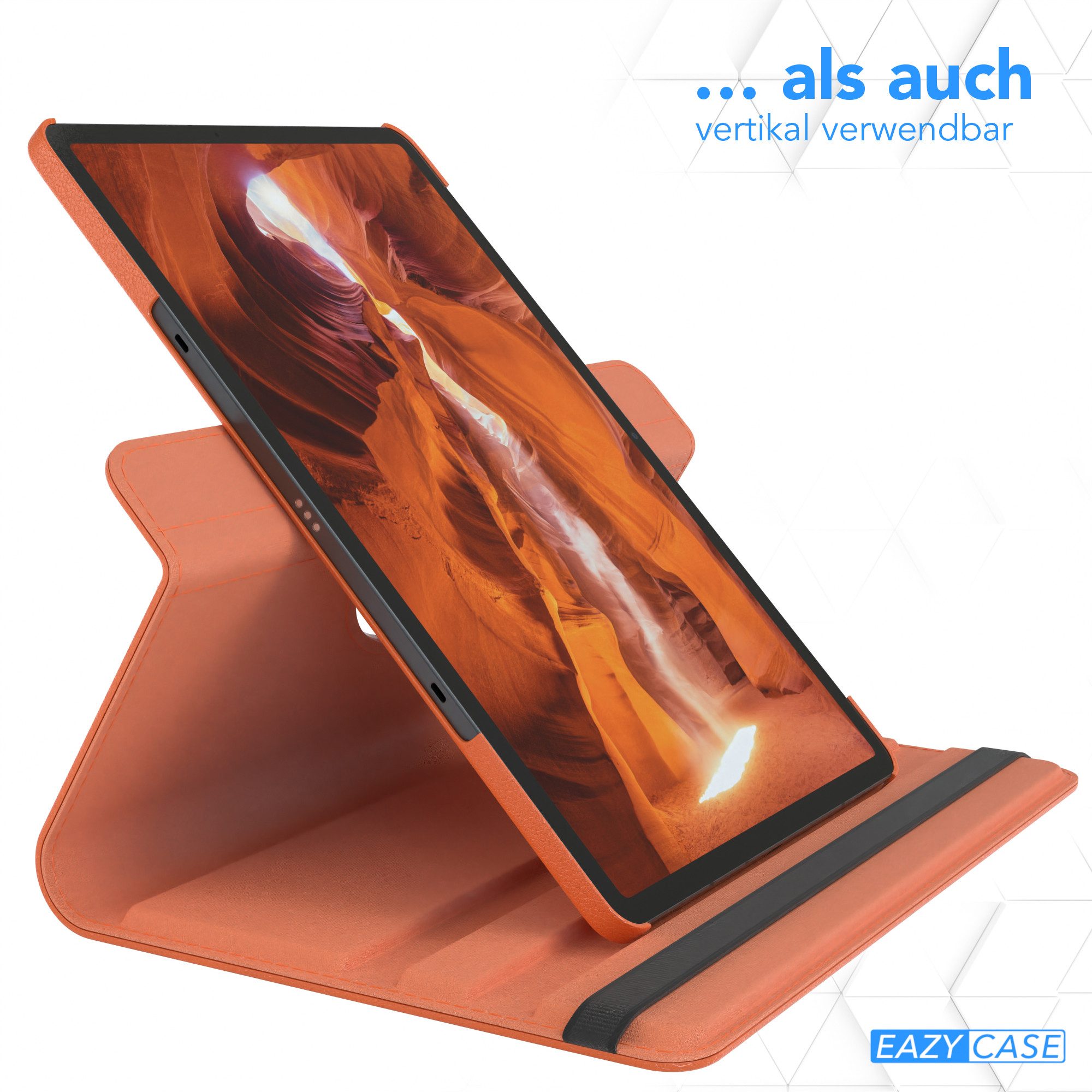 EAZY CASE Tablet-Hülle Rotation Case für Samsung Galaxy Tab S8 Plus / S7+ 12,4 Zoll, Tabletschutz robust magnetisch verstellbar Klappetui mit Deckel Orange – Bild 5 von 5