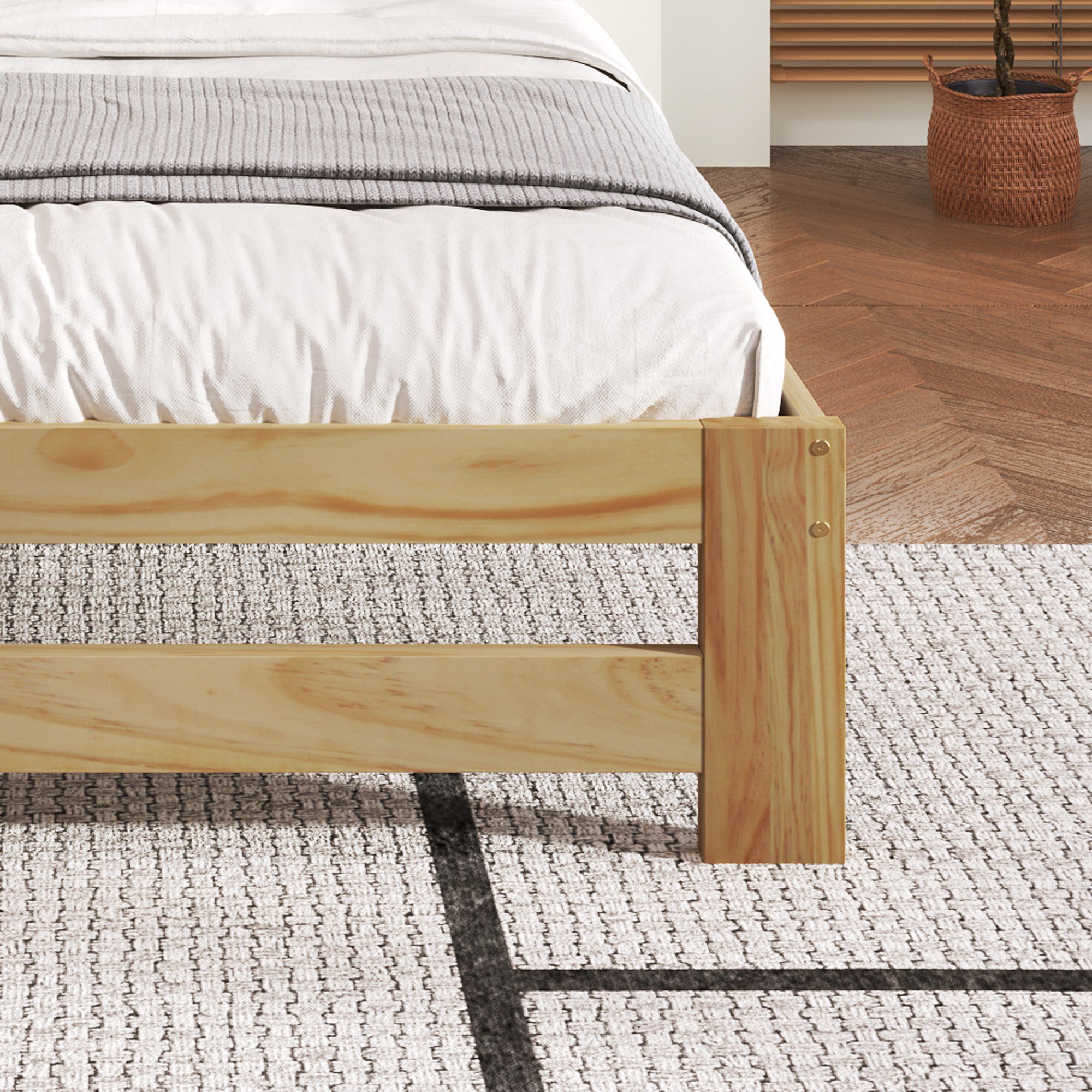 Massivholzbett (Futonbett), Doppelbett mit Kopfteil und Lattenrost, 140x200 cm