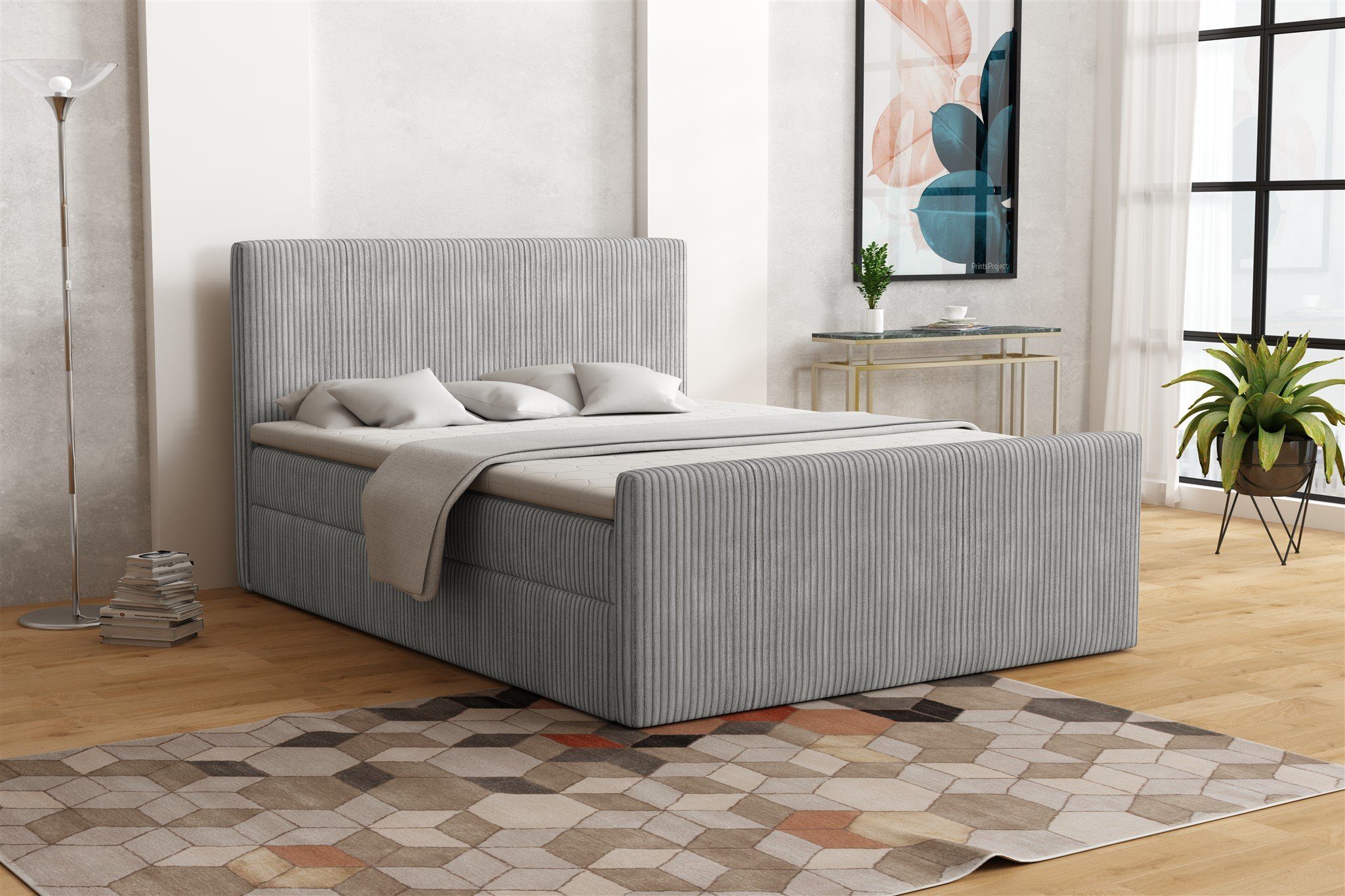 Fun Möbel Boxbett Schlafzimmerbett IKAROS in Stoff POSO (inkl. Bettkästen, inkl. Kaltschaumtopper), gepolstertes Fußteil