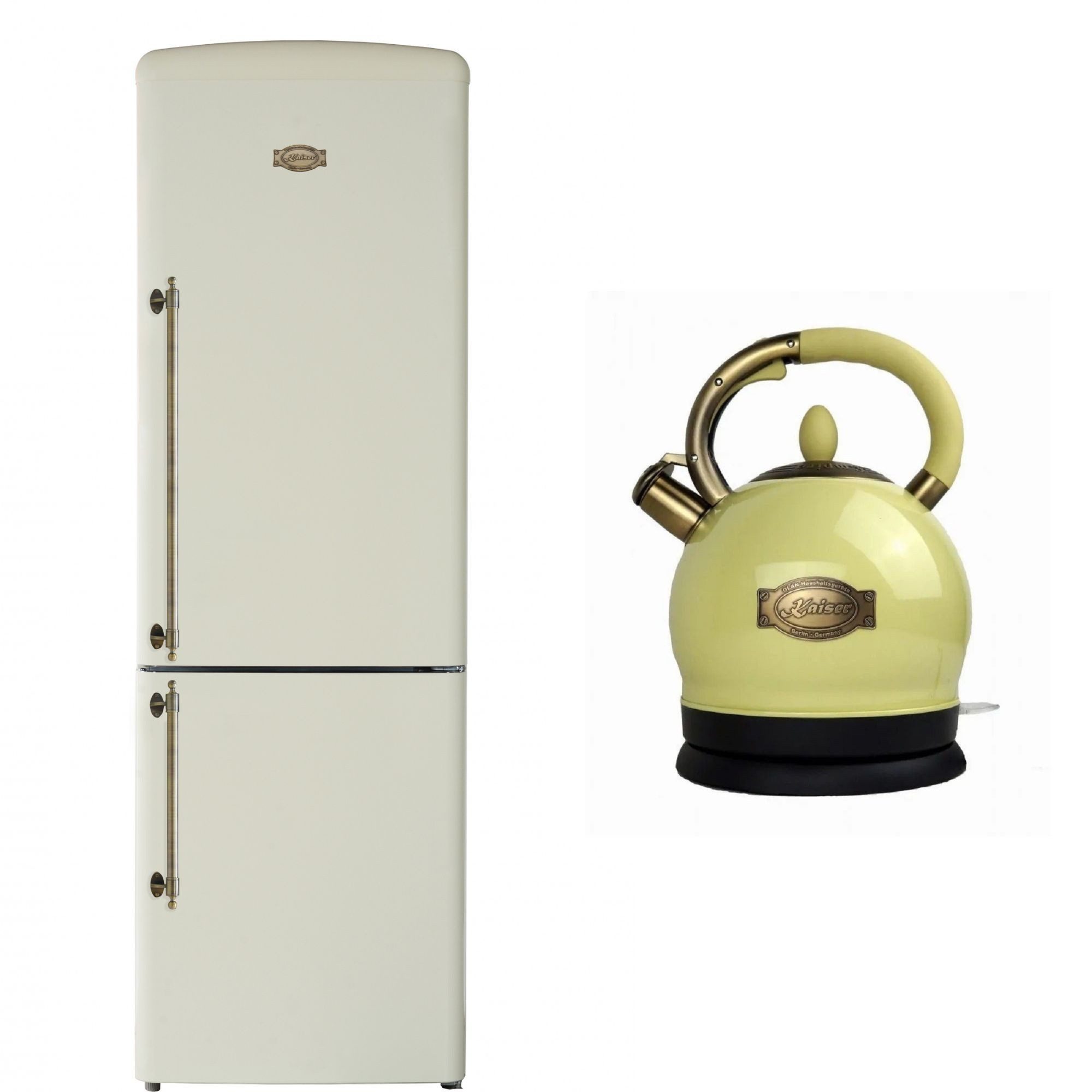 Kaiser Küchengeräte Kühl-/Gefrierkombination Kühlschrank 60 cm breit,330 L, NoFrost, 199 cm, Touchsteuerung+Exklusiver Retro Wasserkocher Kontroll LED 2L 1800 W KK 60825 ElfEm, 60 cm breit