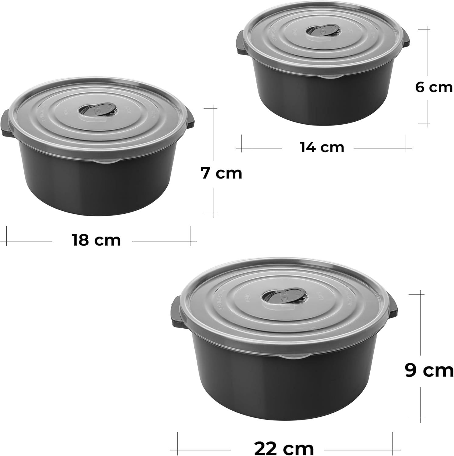 Centi Mikrowellenbehälter Mikrowellendosen 0,5L/1L/2L mit Deckel, Kunststoff, (3-tlg., 3er Set), Dampfregelventil und Griff