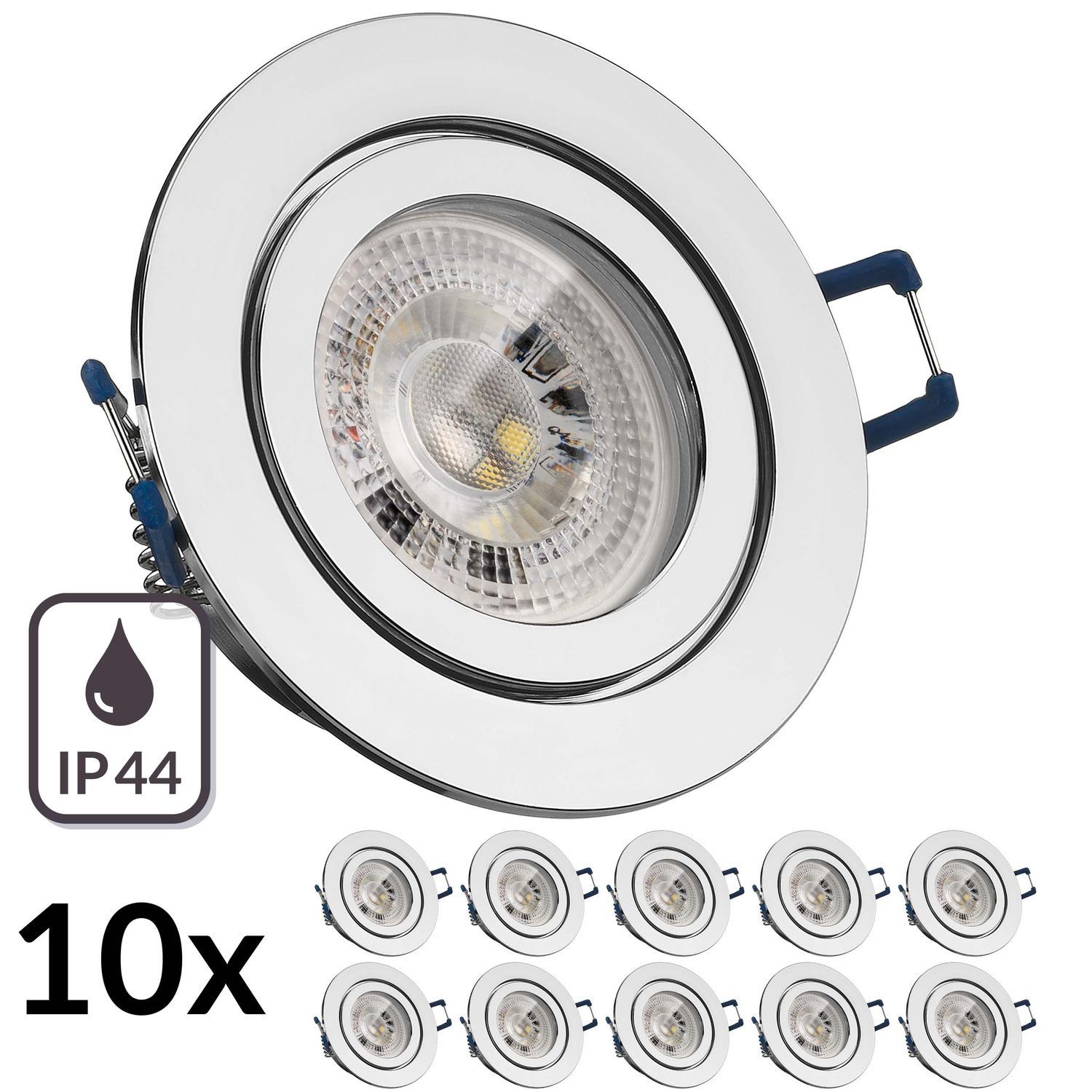 LEDANDO LED Einbaustrahler in IP44 von LED chrom Set 10er LED GU10 LEDA RGB Einbaustrahler mit 3W