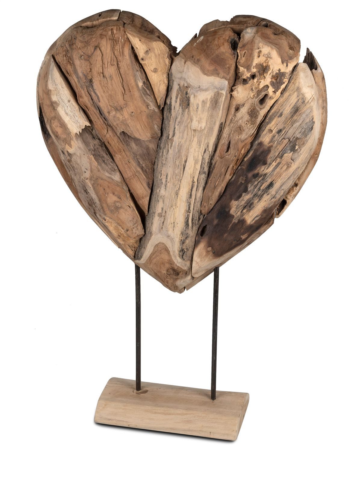 formano Skulptur Herz Holz Skulptur aus massivem Teakholz 75 cm auf Standfuß