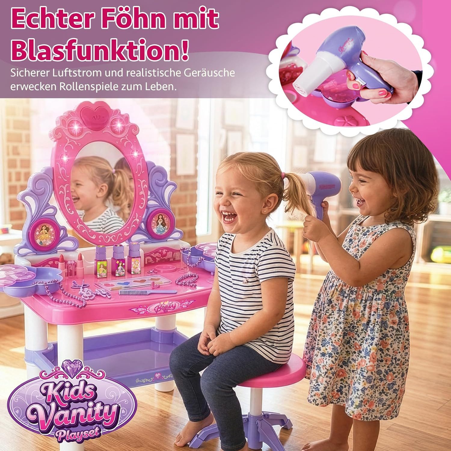 kinderplay Schminktisch Kinder Schminktisch mit Licht und Sound – Spielspaß mit Zubehör