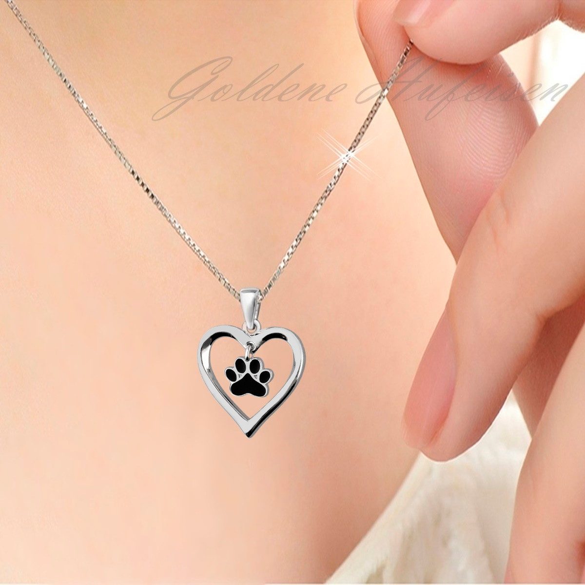 Goldene Hufeisen Kettenanhänger Silber Herz mit Pfote Anhänger 925 Sterling günstig online kaufen