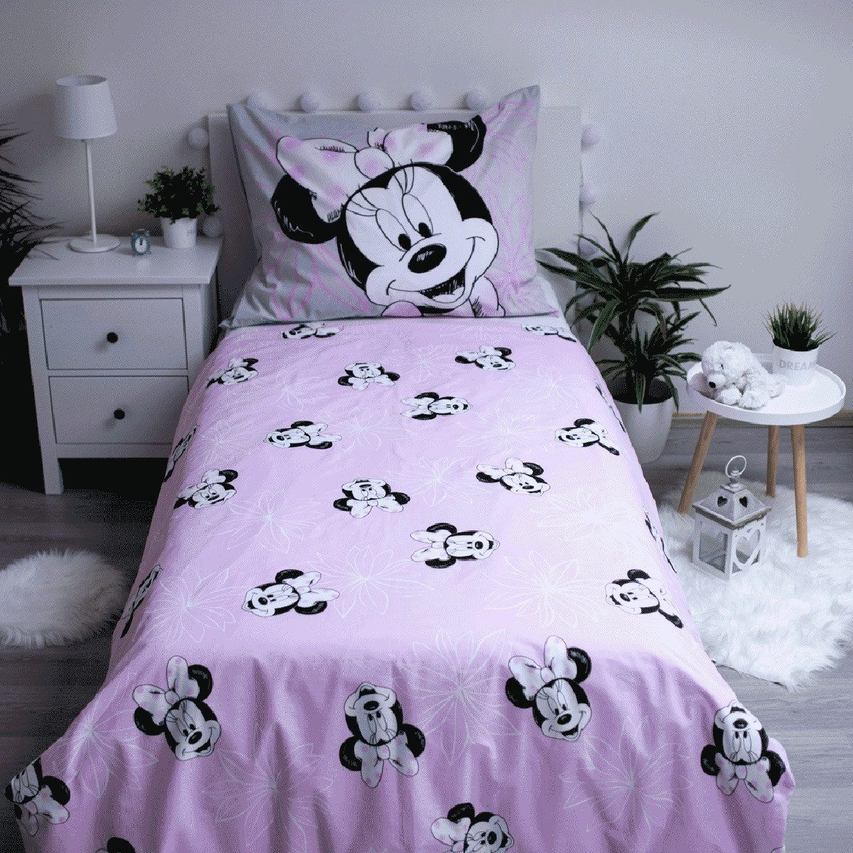 Disney Bettwäsche Disney Minnie Maus Bettwäsche Cartoon 140x200 + 70x90 cm Baumwolle, Renforcé, 2 teilig