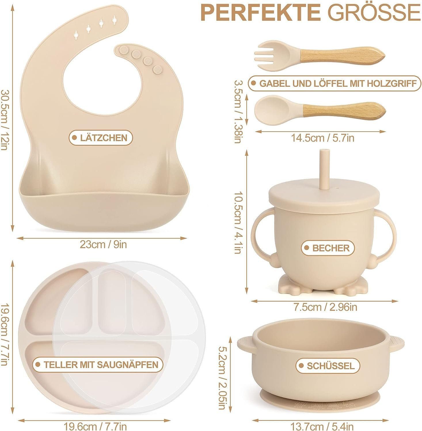 feinlux Kindergeschirr-Set Kindergeschirr-Set (7-tlg), 1 Personen, mit Staubschutzdeckel, Saugnapfboden, stoßfest