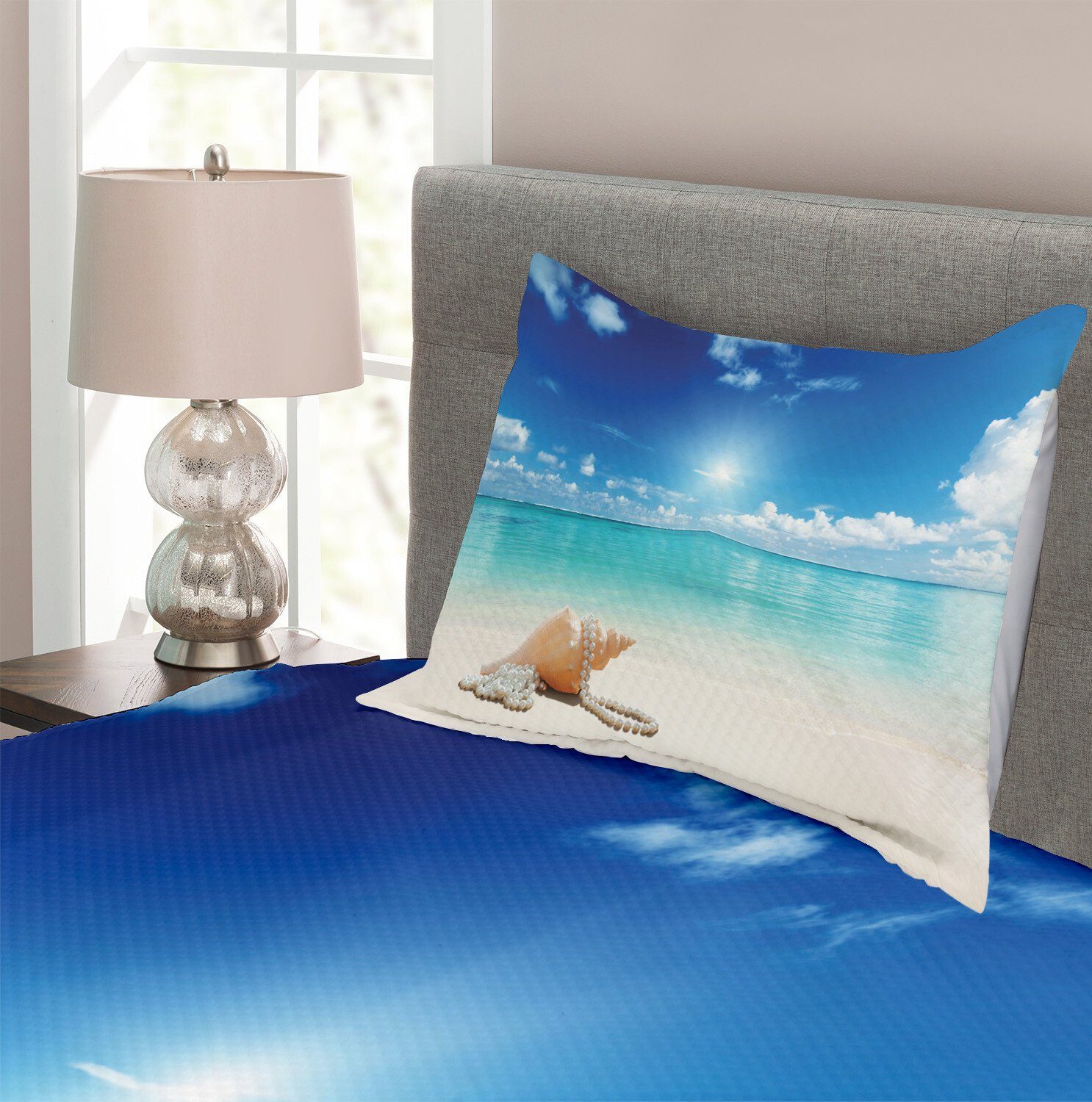Beach Ozean mit Tagesdecke Tropical Abakuhaus, Waschbar, Set Muscheln Kissenbezügen