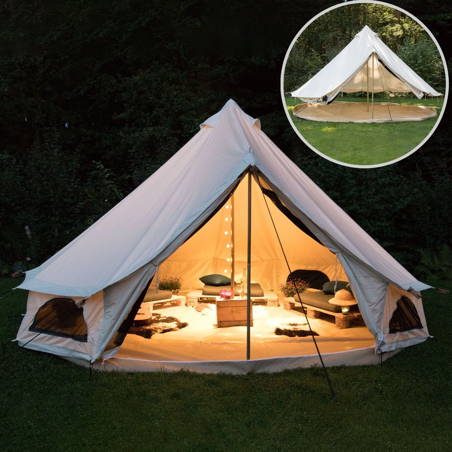 Skandika Tipi-Zelt Tipii 400 Canvas, wasserdichtes Baumwollzelt, Campingzelt, Personen: 8, 4000mm Wassersäule, 2,5m Stehhöhe, Insektenschutz, Glamping, Festival
