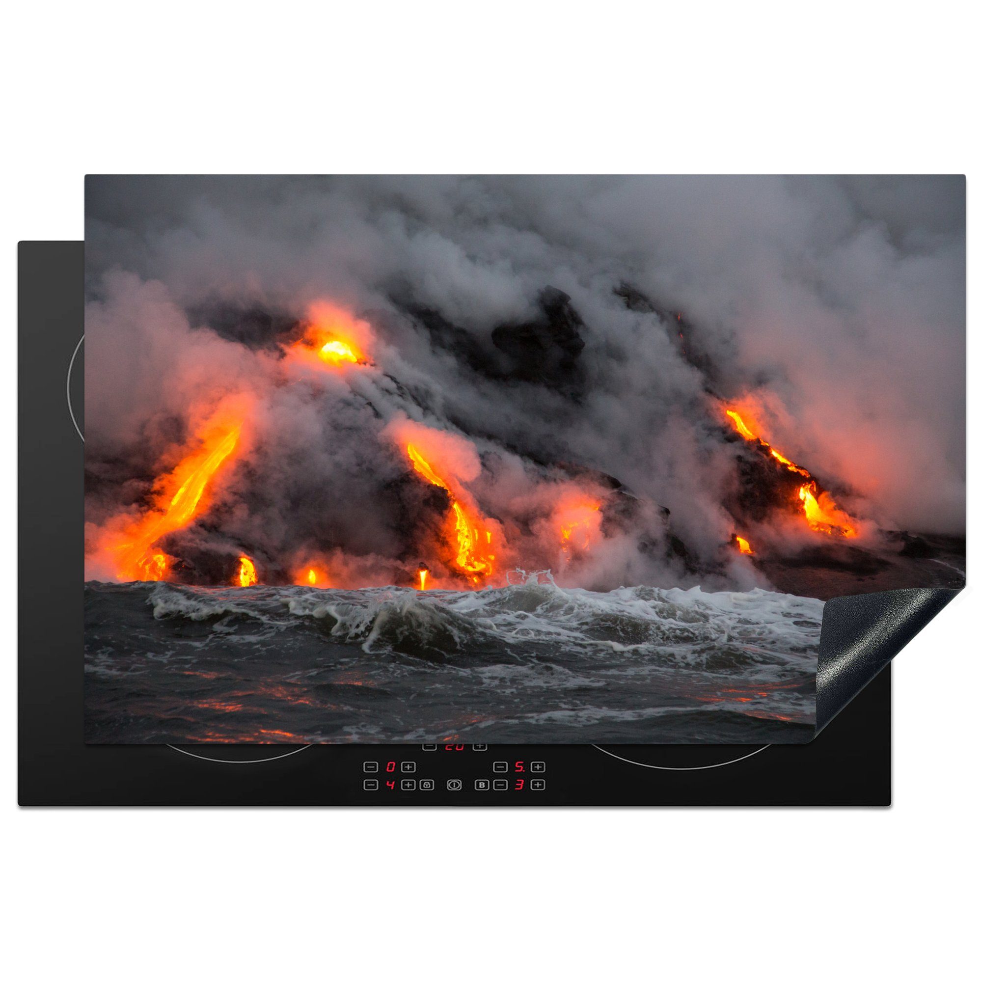 MuchoWow Herdblende-/Abdeckplatte Rauch und Feuer im nordamerikanischen Hawaii-Nationalpark, Vinyl, (1 tlg), 81x52 cm, Induktionskochfeld Schutz für die küche, Ceranfeldabdeckung