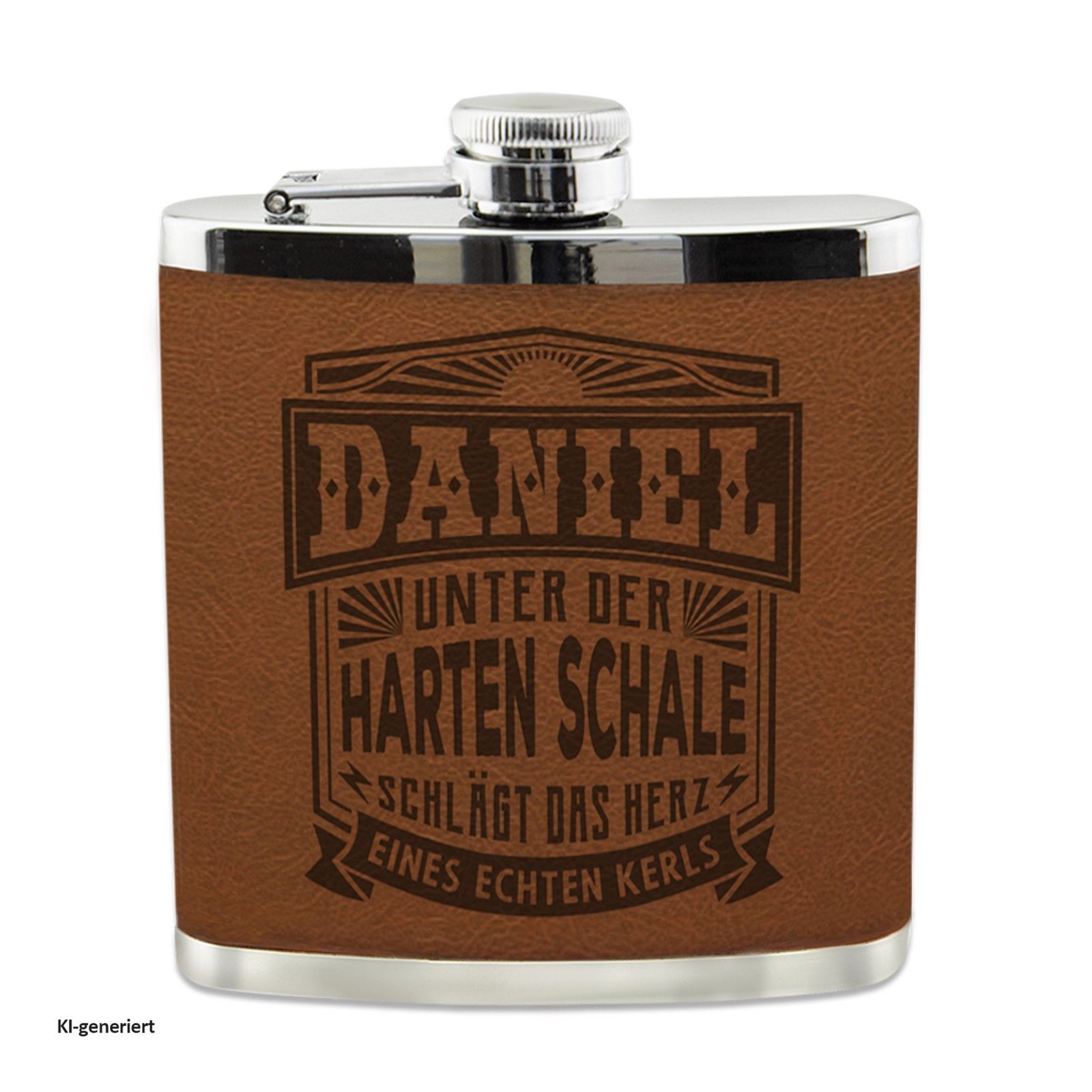 HTI-Living Flachmann Echter Kerl Flachmann Daniel, Männer Trinkflasche mit Kunstleder