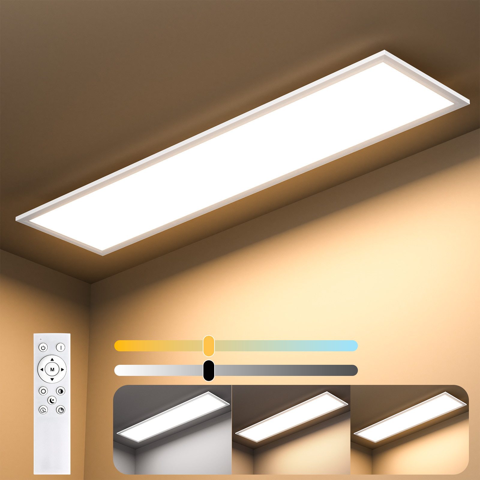 Lujasi LED Deckenleuchte Deckenlampe, 36W 3600LM LED Panel Flach 100 x 25 x 5,5 cm, tageslichtlampe decke, LED, Neutralweiß, Rechteckige, Energieeffizient & langlebig 4000K für Schlafzimmer Wohnzimmer Küche