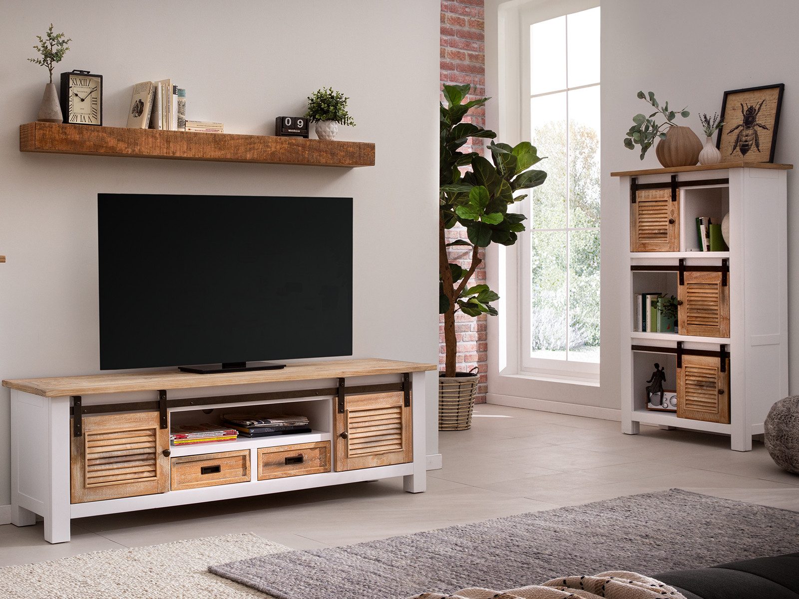 massivum Bücherregal Capera, Holz weiß braun