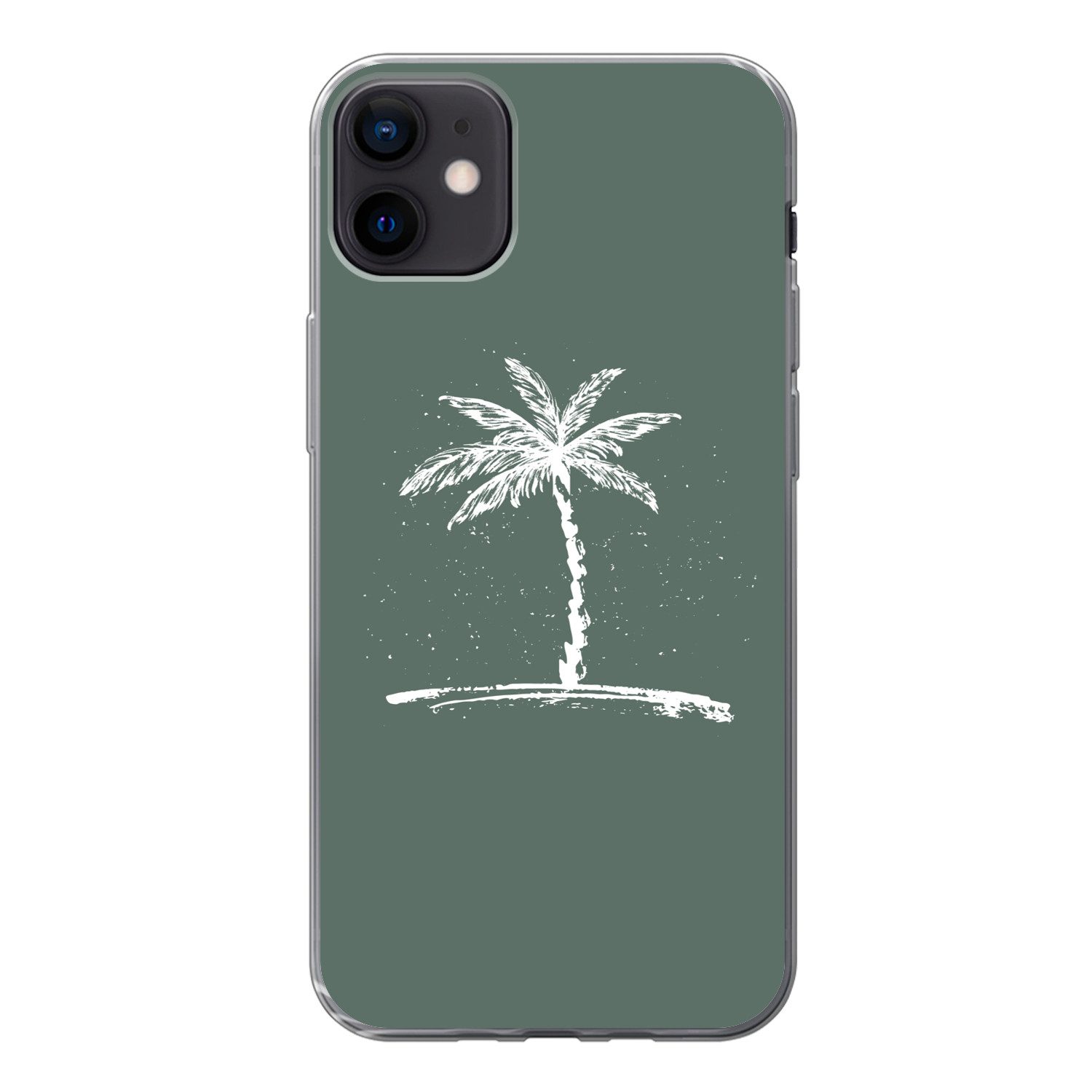 MuchoWow Handyhülle für Apple iPhone 12 mini Palme - Weiß - Grün - Tropisch, Smartphone-Bumper, Print, Handy Schutzhülle Dünn