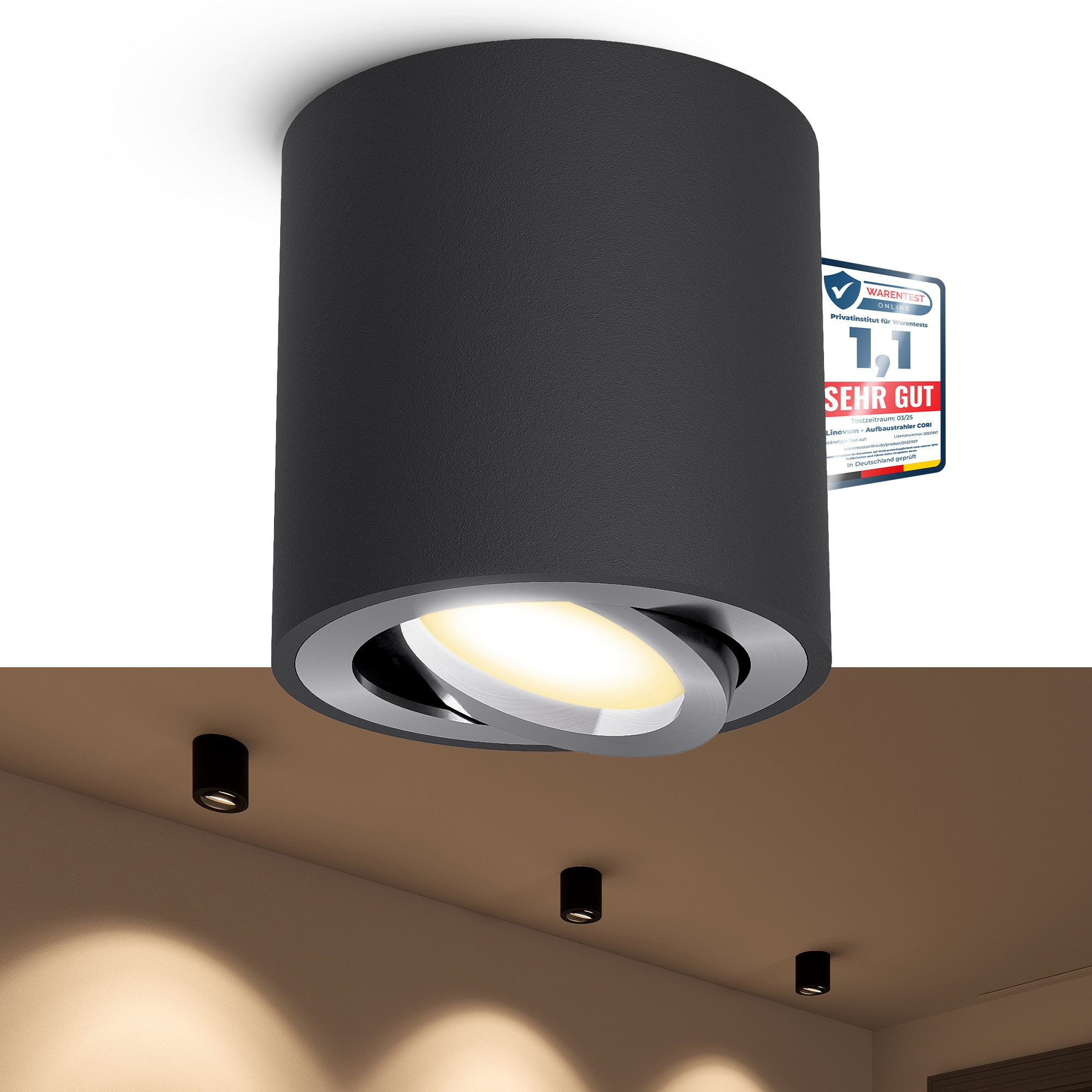 LED Aufbaustrahler Aufbaustrahler CORI in schwarz gebuerstet schwenkbar mit LED GU10 2W