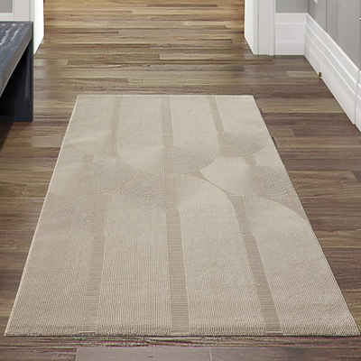 Teppich »Recycle Teppich mit modernen ovalen Formen liniert in beige«, Teppich-Traum, rechteckig, Höhe: 12 mm