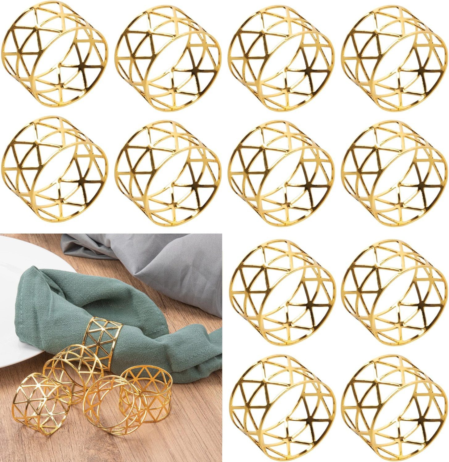 Diwzbyn Serviettenring 12 Stück Serviettenringe Metall Rund Design Tischdeko, für Hochzeit, Ramadan, Ostern, Jubiläum, Party und Abendessen