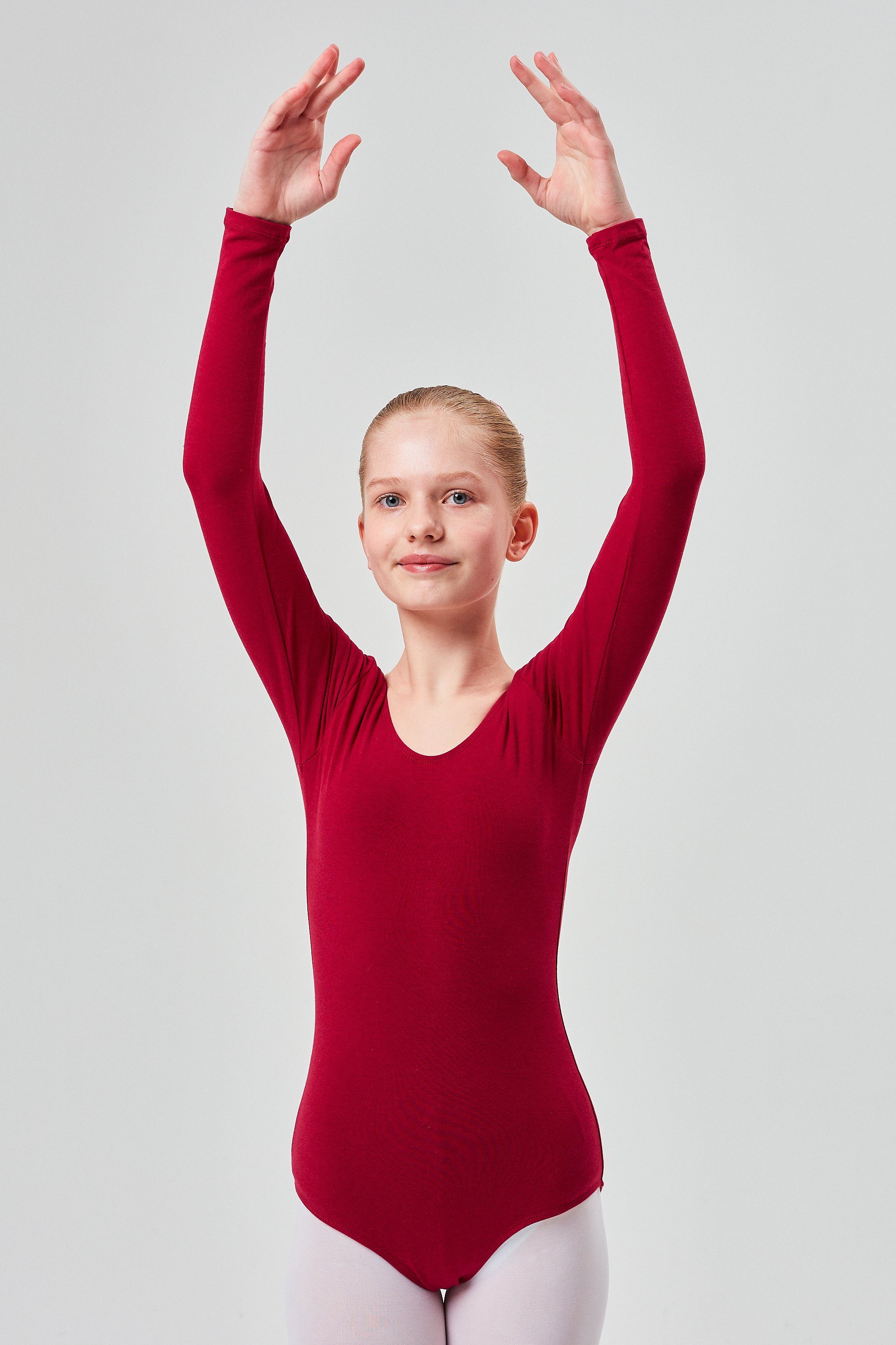 tanzmuster Body Ballettbody Lilly aus weichem Baumwollmischgewebe Langarm Trikot fürs Kinder Ballett