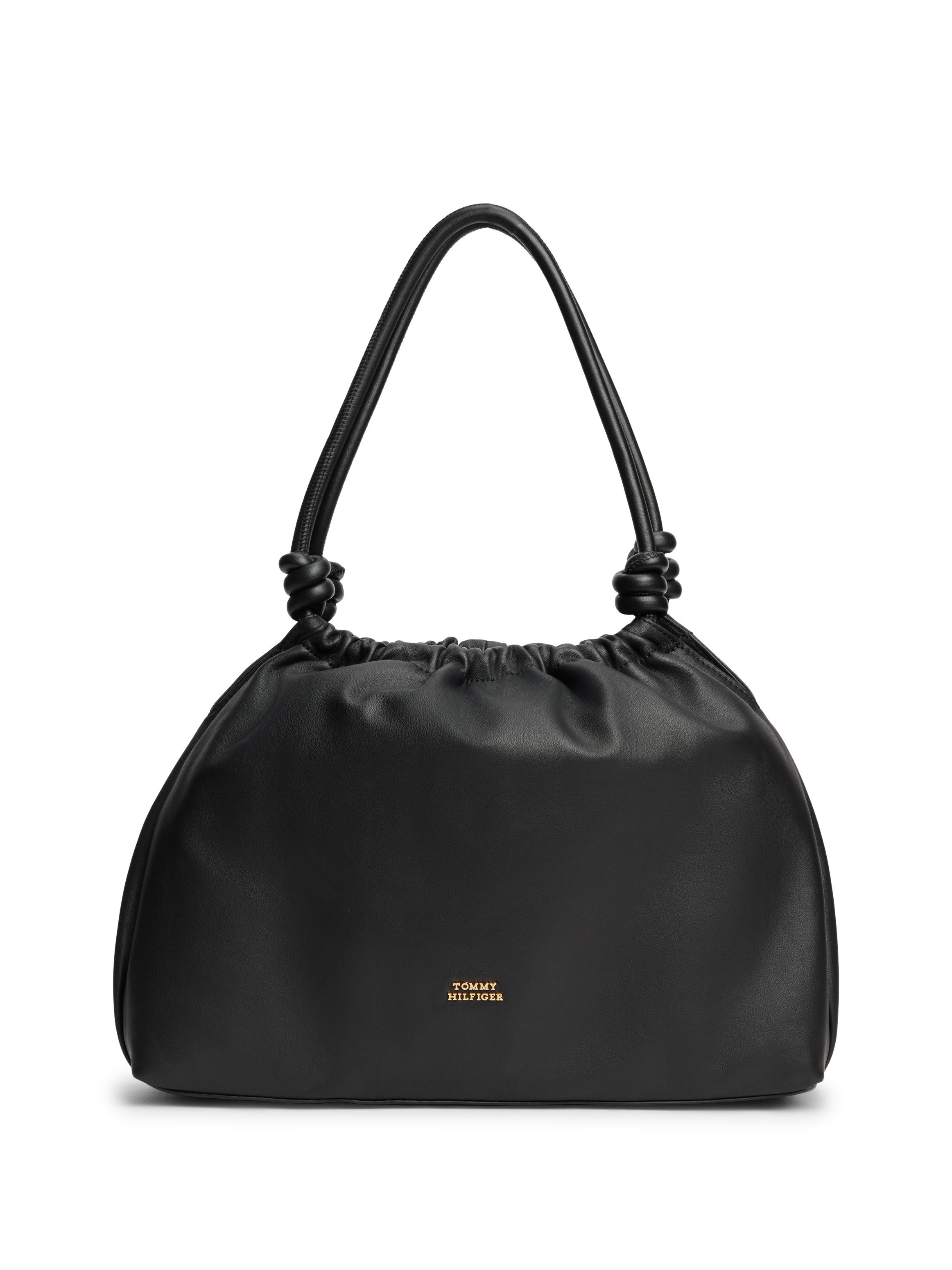 Tommy Hilfiger Hobo TH SOFT LEATHER HOBO, Damen Handtasche, Schultertasche, Umhängetasche mit goldfarbenem Logo