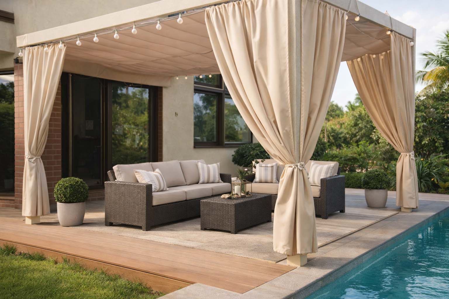 UNICOVR Outdoorgardine wetterfest, Outdoor Vorhang für Pergola, Garten & Terrasse draußen, wasserdicht, blickdicht & mit Schlaufen, hier als 140x250 cm Variante