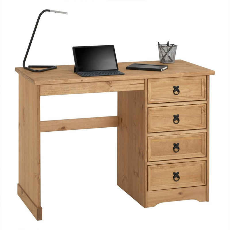 CARO-Möbel Schreibtisch SALSA, Schreibtisch Computertisch PC Bürotisch mit Schubladen Kiefer massiv M