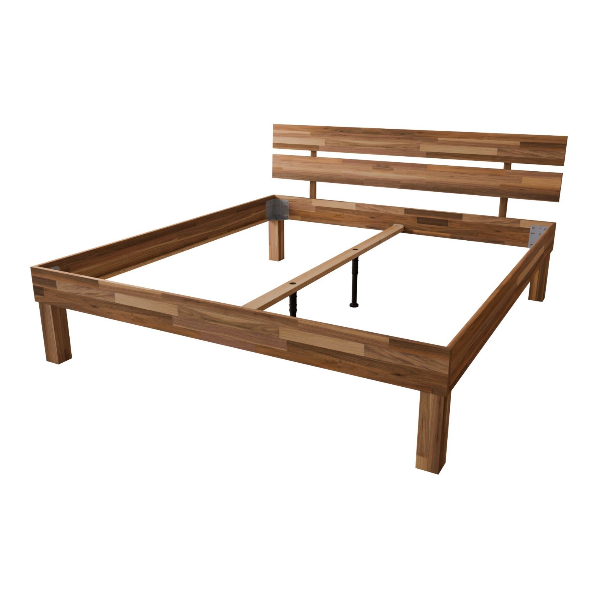 MeinMassivholz Bettgestell PALMA Nussbaum (Einzelbett & Doppelbett), Komfortbett, Bettgestell mit Kopfpaneel, Natur geölt, Made in Germany