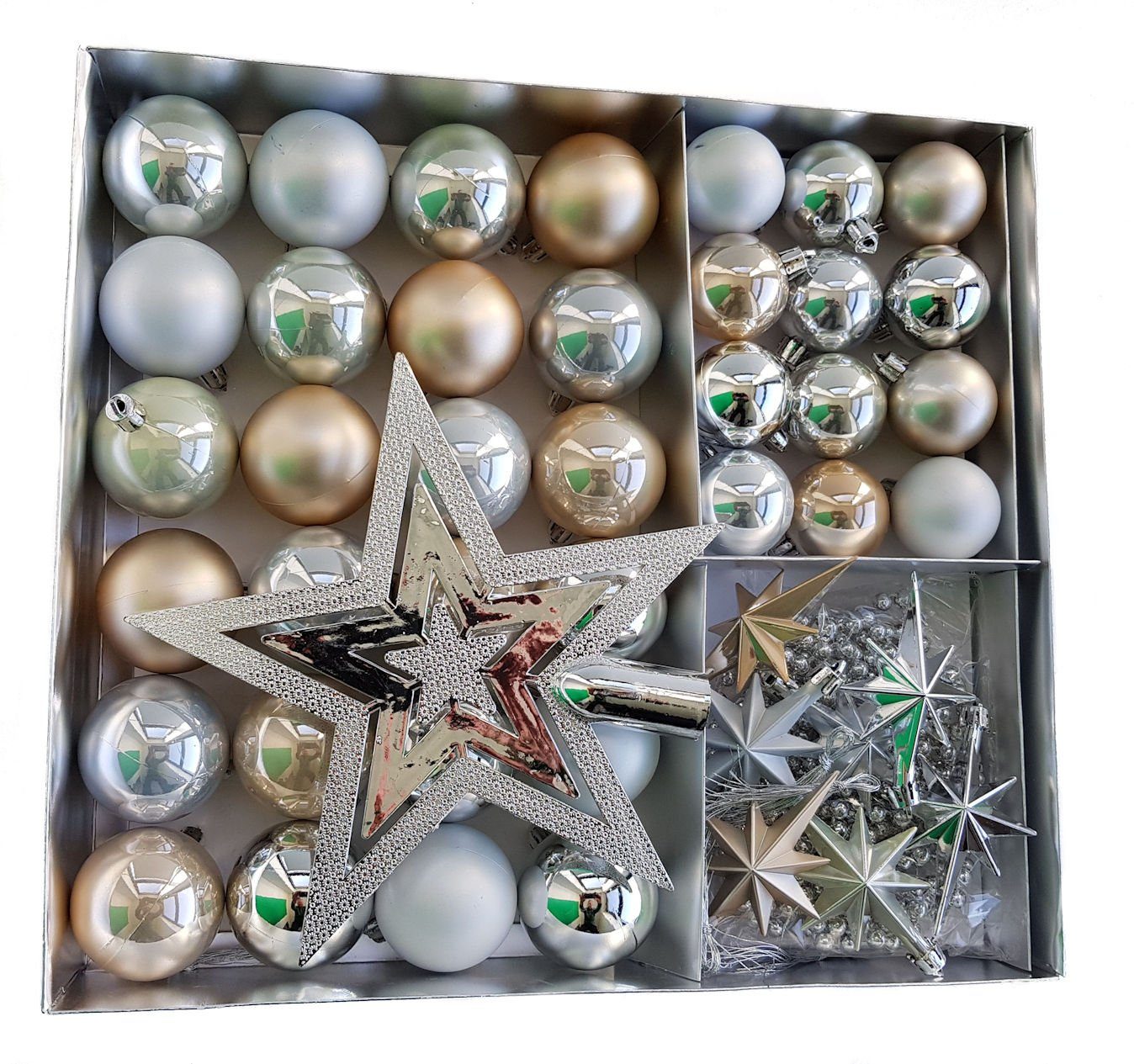 Spetebo Christbaumschmuck Christbaumschmuck 45 Teile Set - champagner (45-tlg), Shatterproof Deko Weihnachtskugeln bruchsicher - Christbaumschmuck