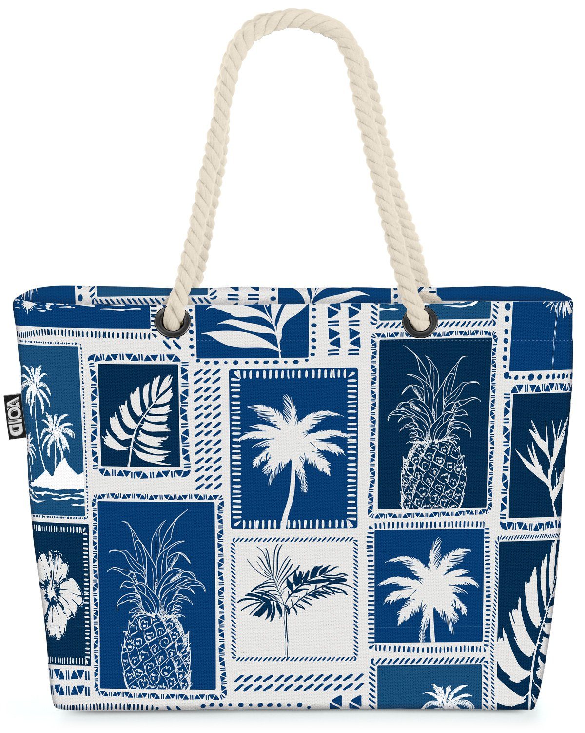 VOID Strandtasche (1-tlg), Retro Palmen Blau strand botanik hibiskus surfen hawaiianisch kokos l | Strandtaschen