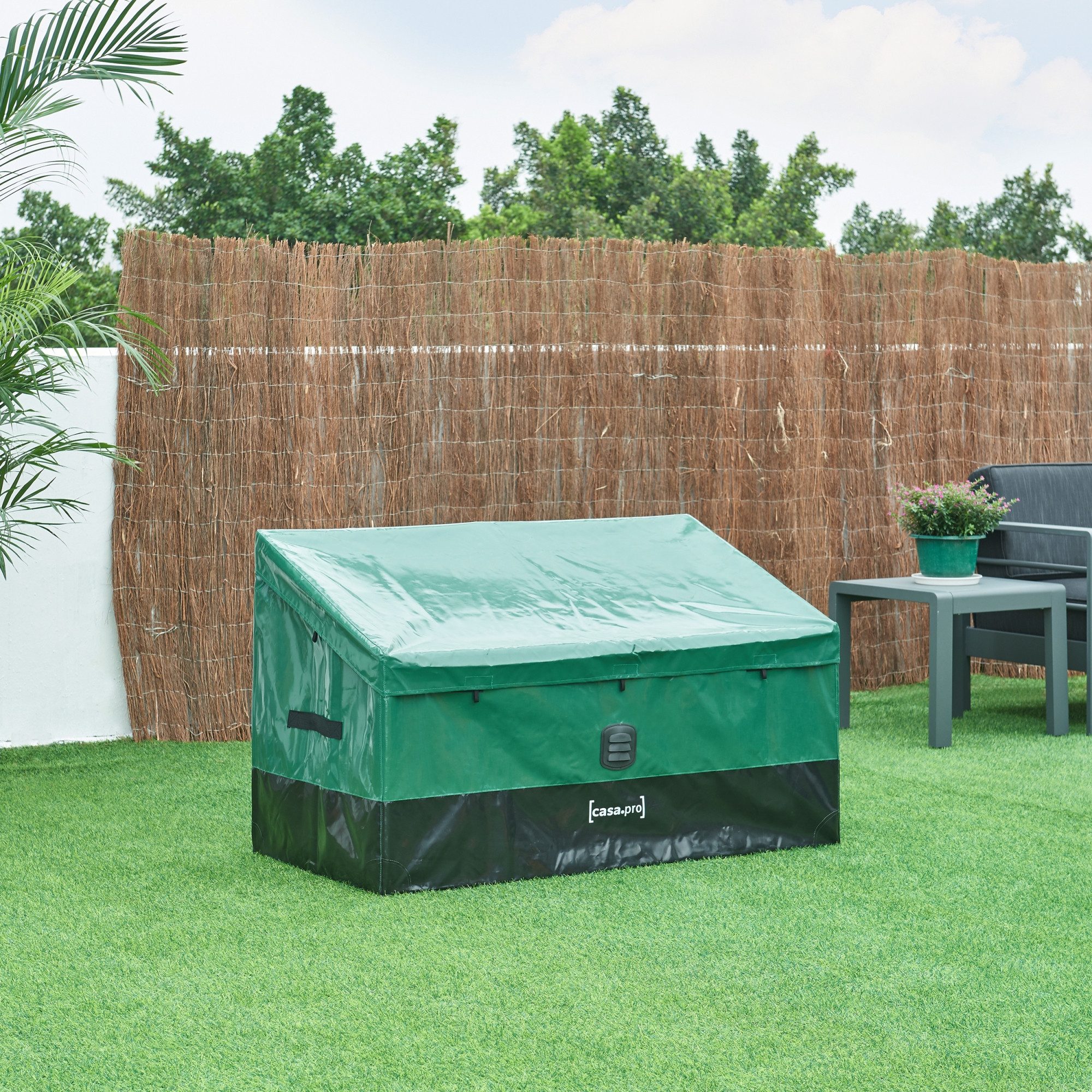 casa.pro Auflagenbox, mit Plane »Alanno« Stahl 122 x 64 x 76 cm Grün / Schwarz