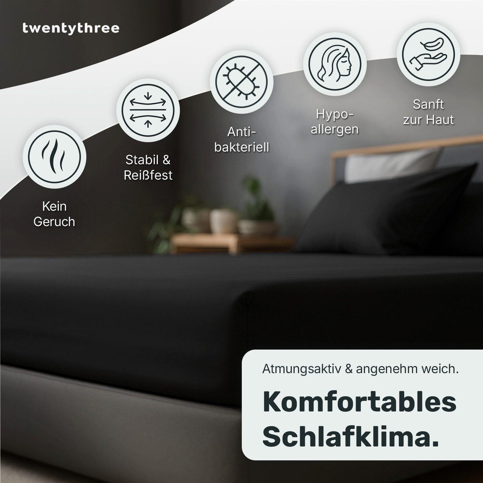 twenty:three® Bettlaken Lyocell Spannbettlaken Jet Black, Lyocell, Atmungsa günstig online kaufen