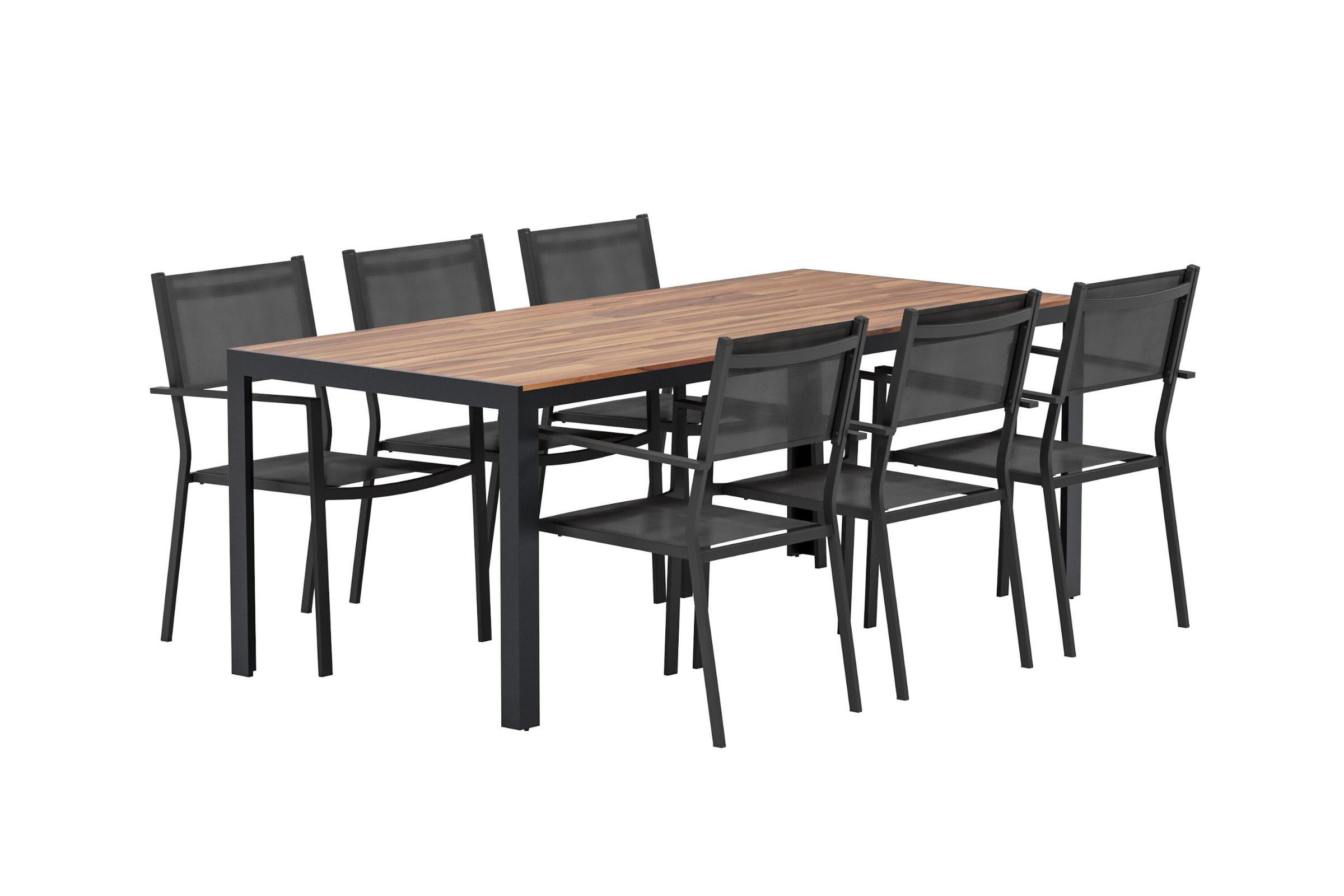 ebuy24 Garten-Essgruppe Bois Gartenset Tisch 90x200 cm Natur 6 Stühle schw, (7-tlg)
