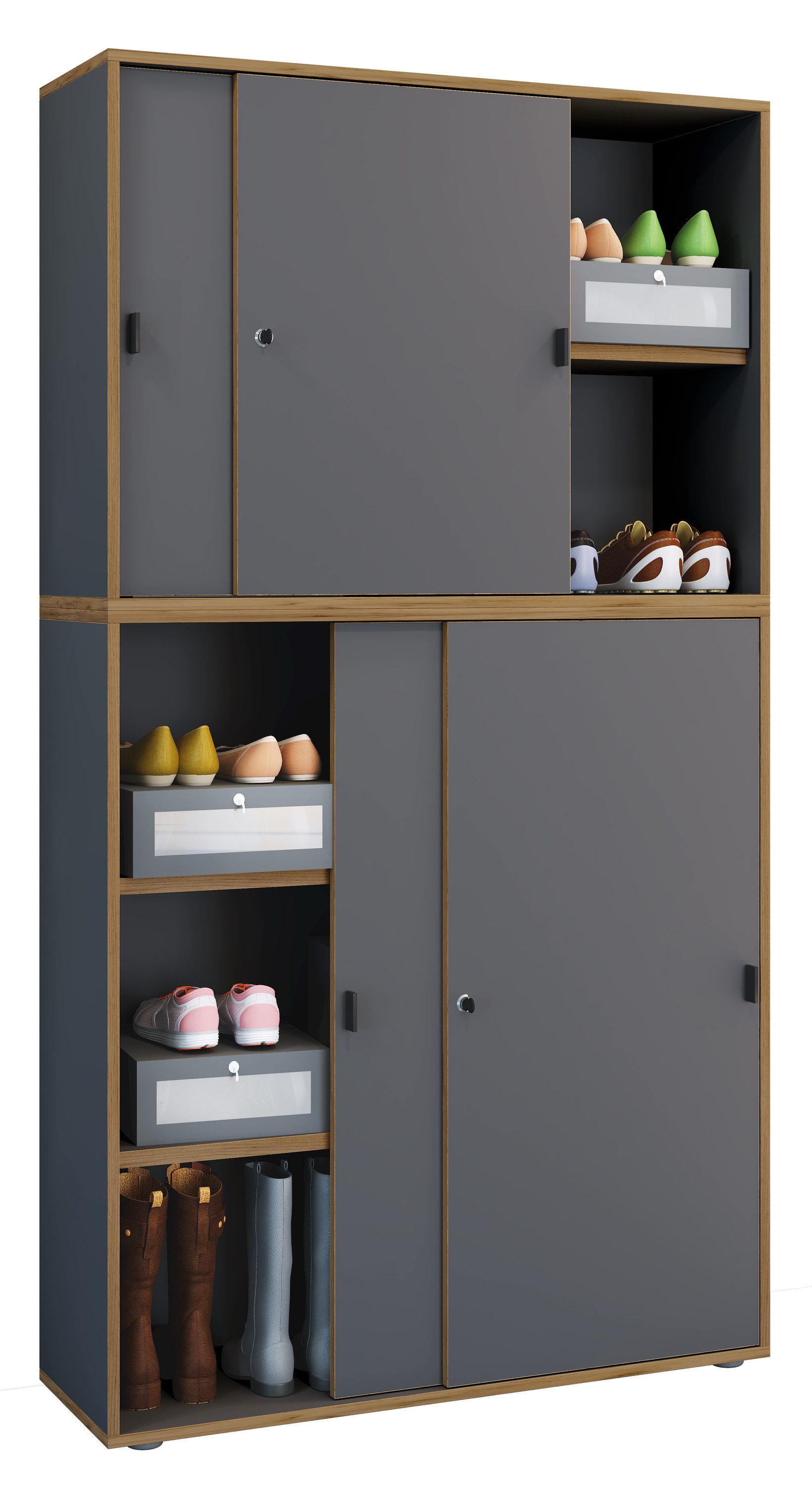 VCM Aktenschrank Arbeitszimmer Salia B. 100 x T. 37 x H. 183 cm Aktenschrank mit 5 Fächern, Schiebetüren, für Büro und Homeoffice