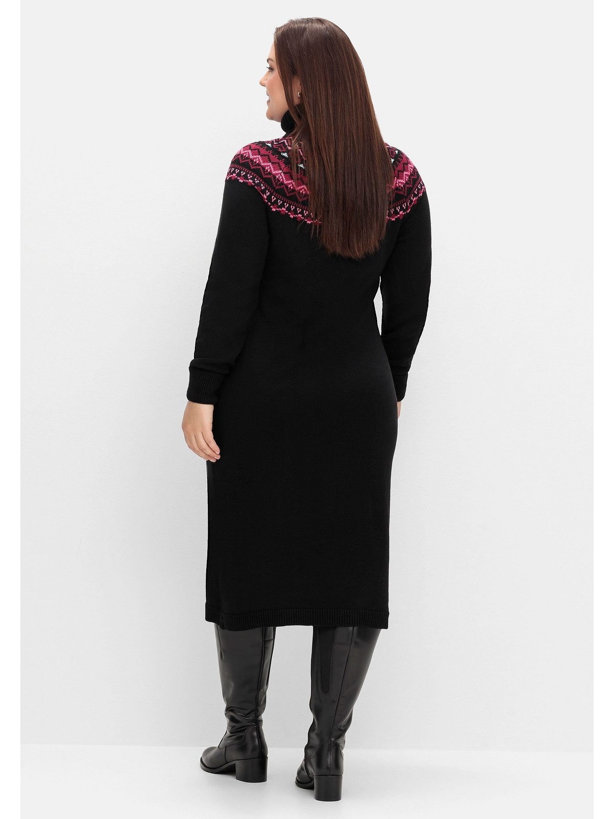 Sheego Strickkleid Große Größen mit Rollkragen und Norwegermuster