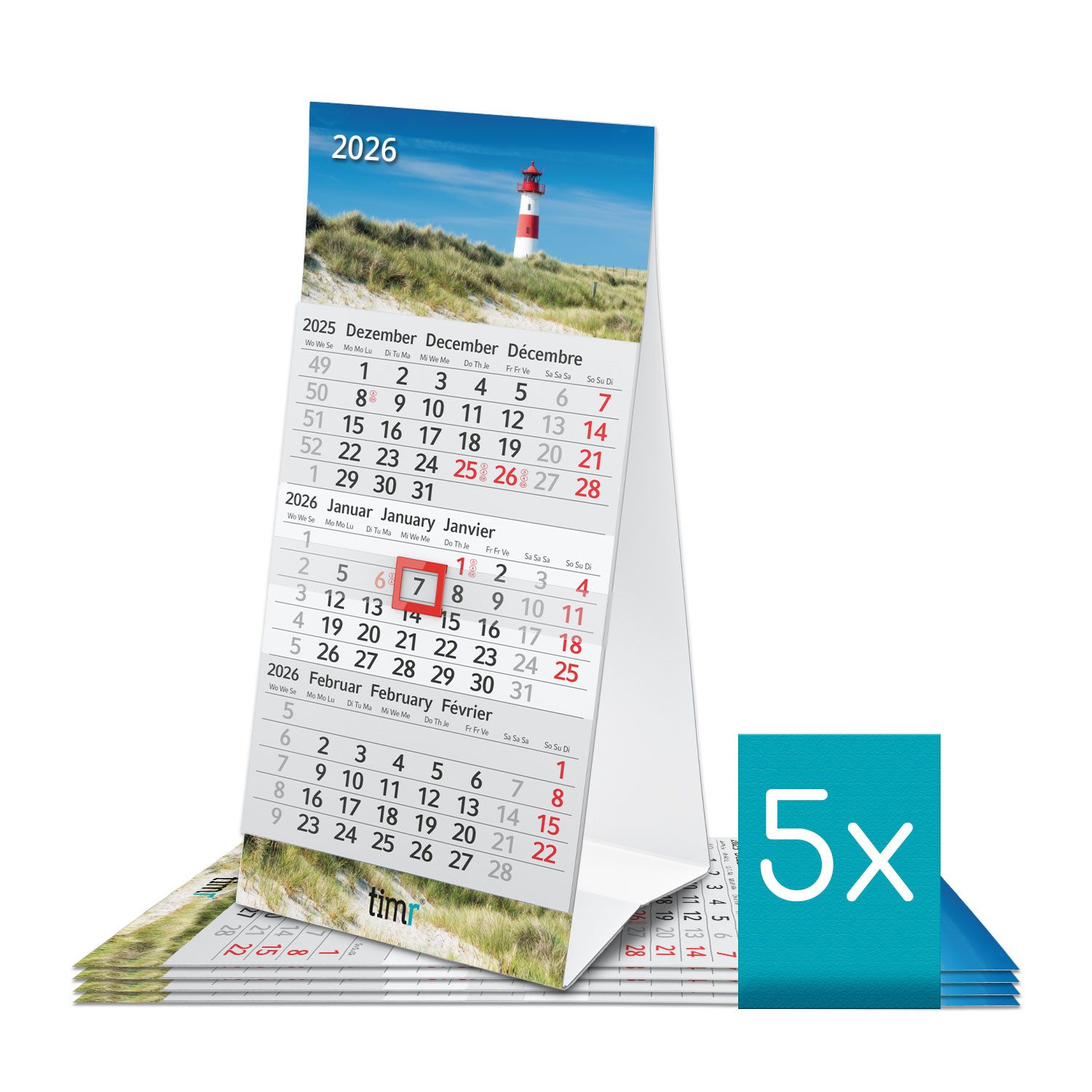 Timr Tischkalender Tischkalender 2026 klein zum Aufstellen Leuchtturm 5 Stk. I tr373