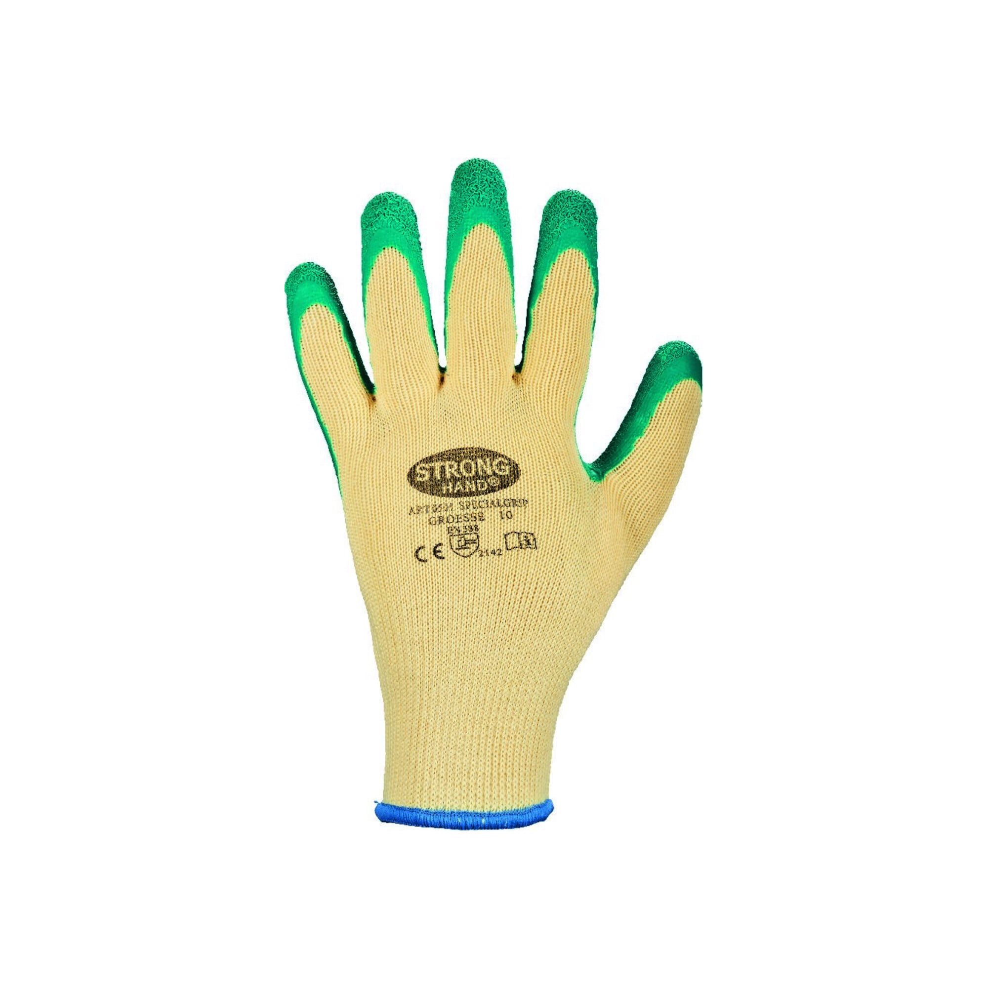 Feldtmann Latexhandschuhe Handschuhe Specialgrip Gr.9 gelb/grün PES m.Latex EN 388 Kat.II STRONG