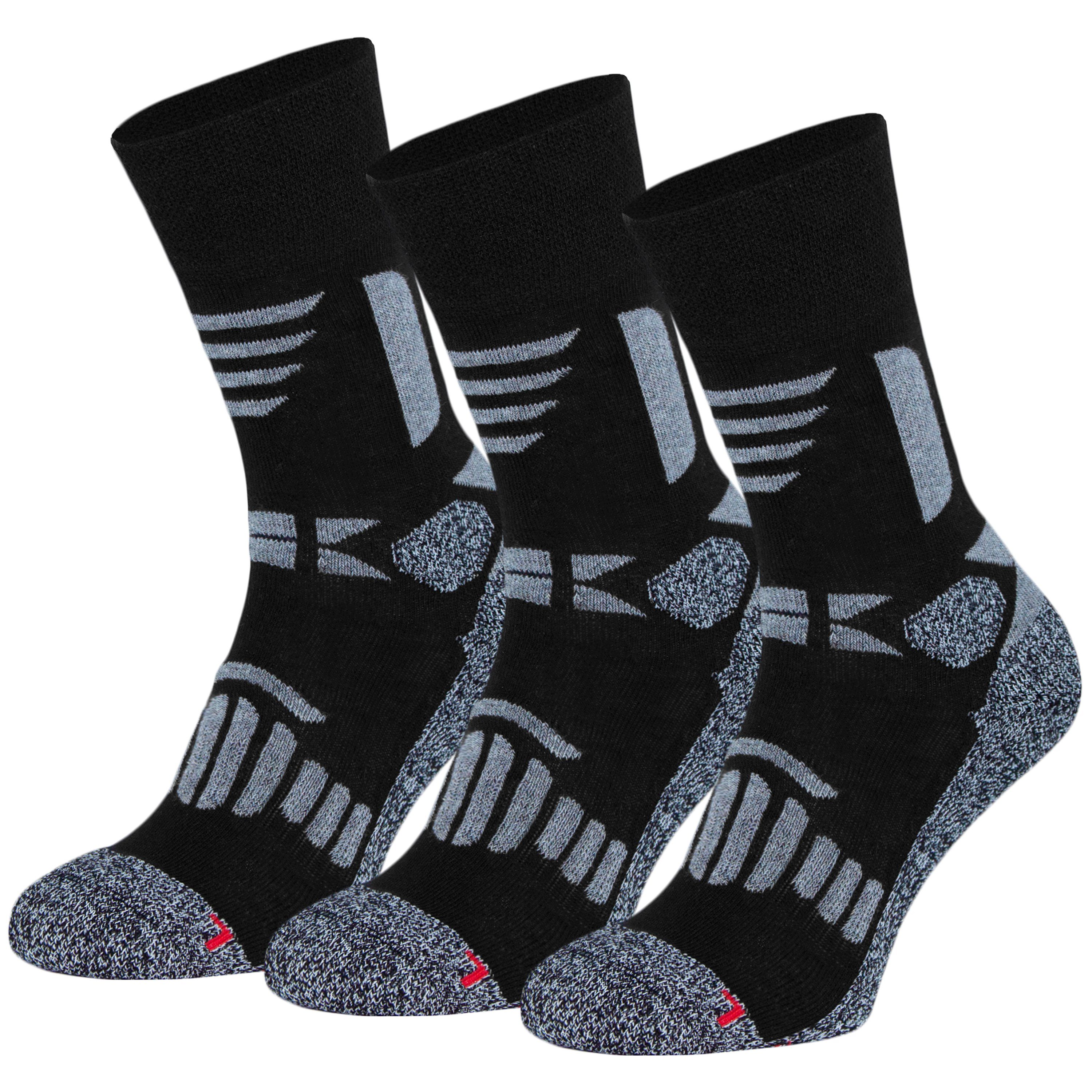 OCERA Wandersocken OCERA HIKE-Trekking/Wander Socken für Damen & Herren, 3 Paar Socken (Packung, 3-Paar, 3 Paar) mit Frottee, mit eingestricktem Logo, mit Mittelfußgummi Schwarz