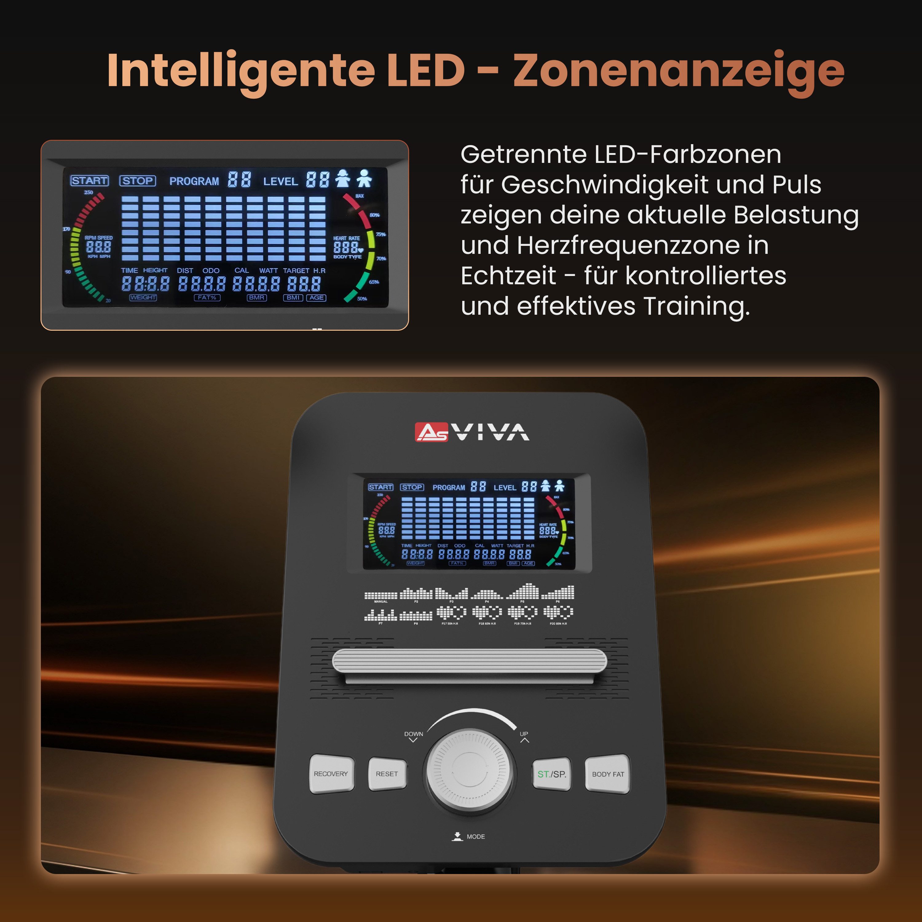 AsVIVA Heimtrainer H22 Ergometer mit automatischer Widerstandsanpassung für Fitness-Apps, 12 kg Schwungmasse, App-kompatibel, Cardio-Programme